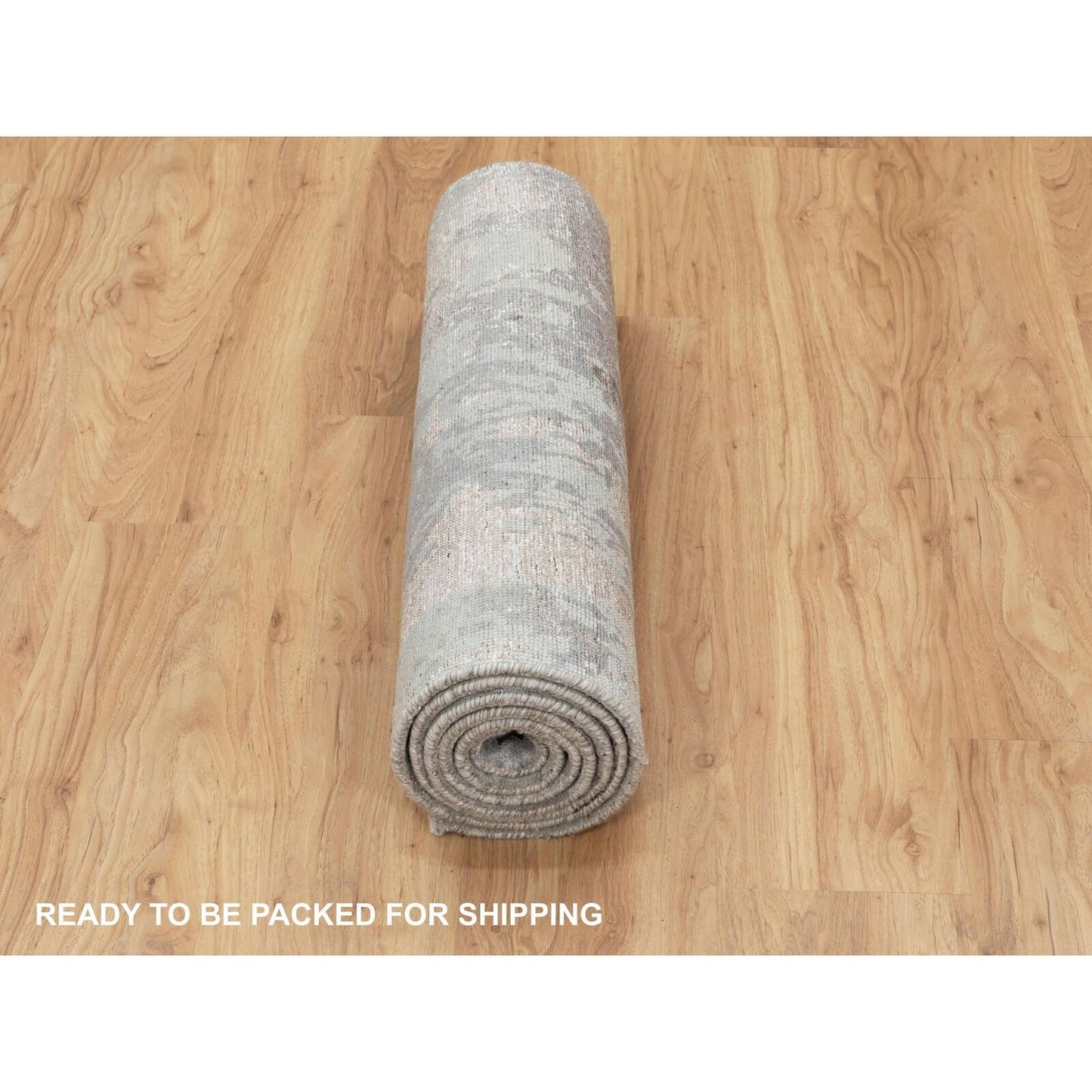2'8"X10' Gray Abstract Design Wool And Silk Runner Hand Knotted Rug