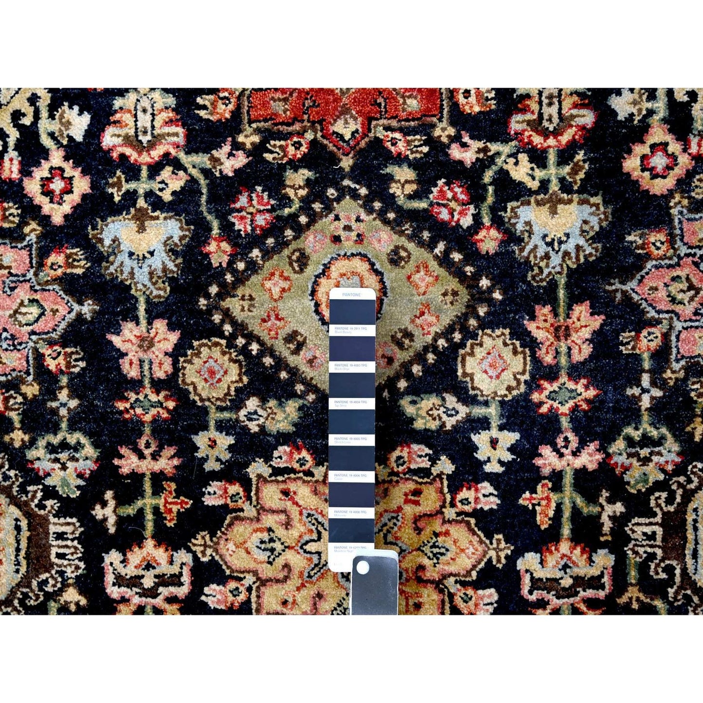 4'2"X6' Black And Red Karajeh Design Pure Wool Hand Knotted Oriental Rug