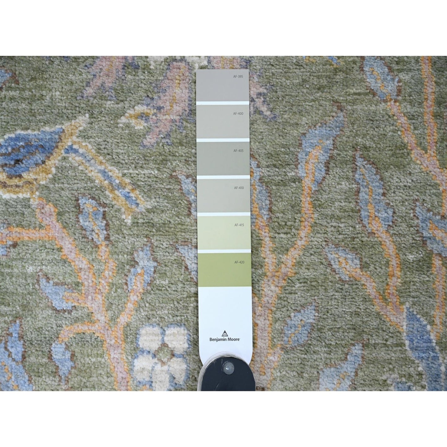 2'7"X19'9" Green Wool Afghan Peshawar Bird Design Hand Knotted Runner Rug