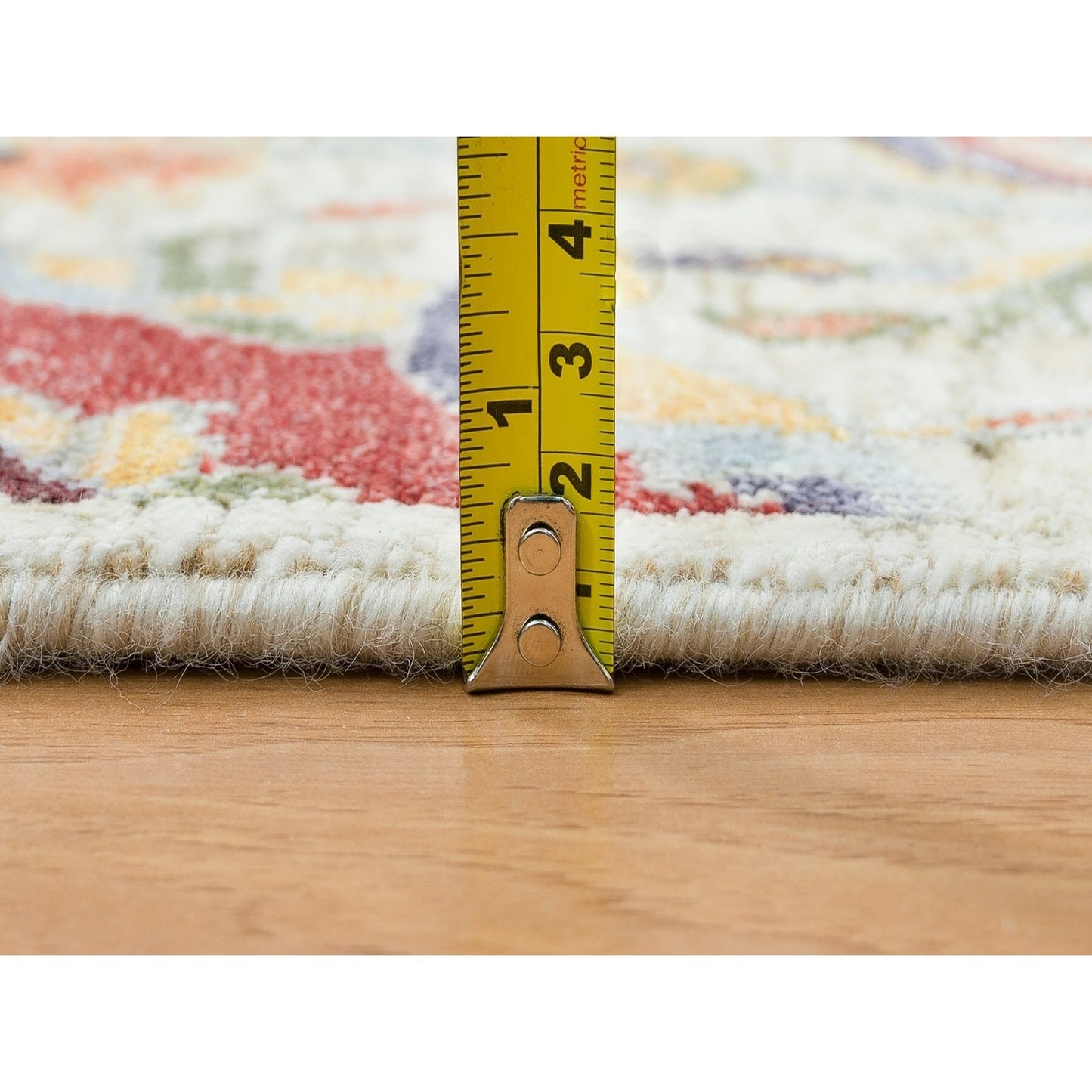 5'2"X7'4" Tan,Hand Knotted Sickle Leaf Silk Textured Wool Oriental Rug
