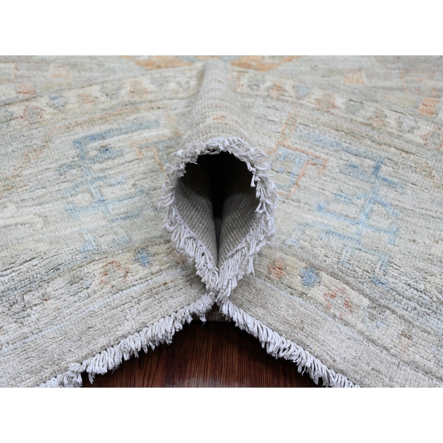 9'X12' Nickel Gray Antiqued Peshawar Mahal Design Hand Knotted Wool Rug