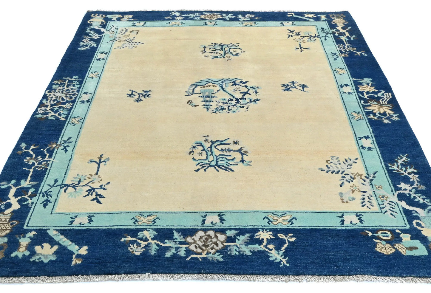 Handmade Kazak Oushak Rug 5X6 Ft Bordered Modern