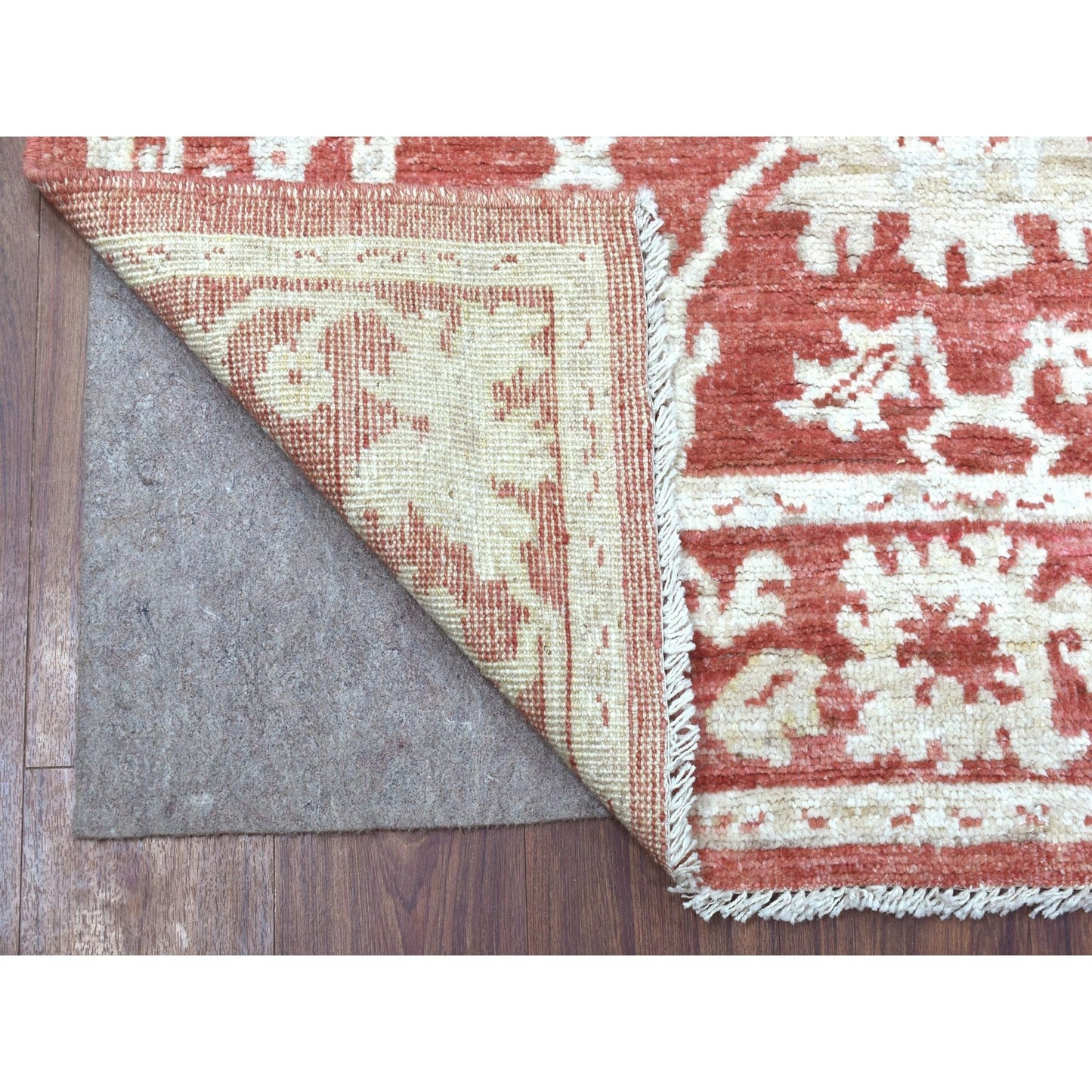 4'X5'9" Hand Knotted Brick Red Angora Oushak Pure Afghan Wool Rug