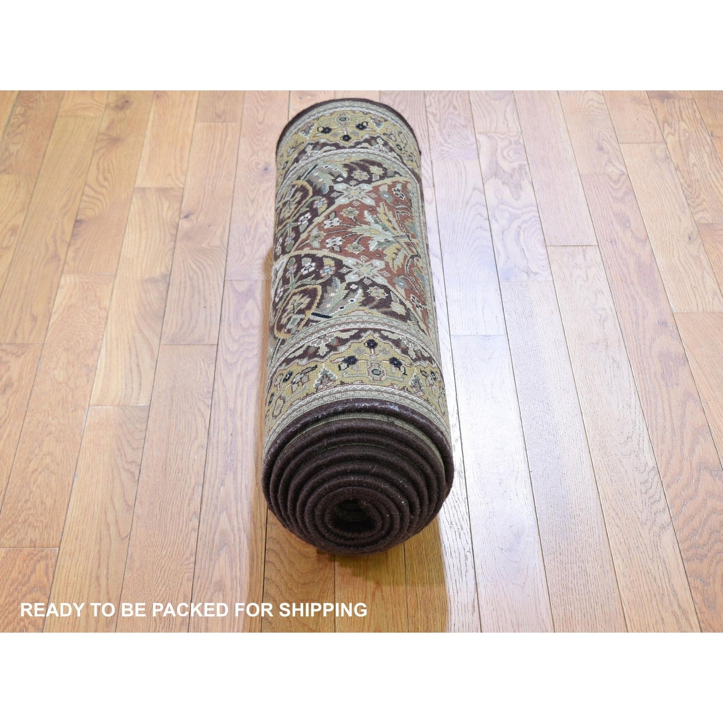 2'7"X12' Brown Tebraz Garden Design Runner Hand Knotted Pure Wool Rug