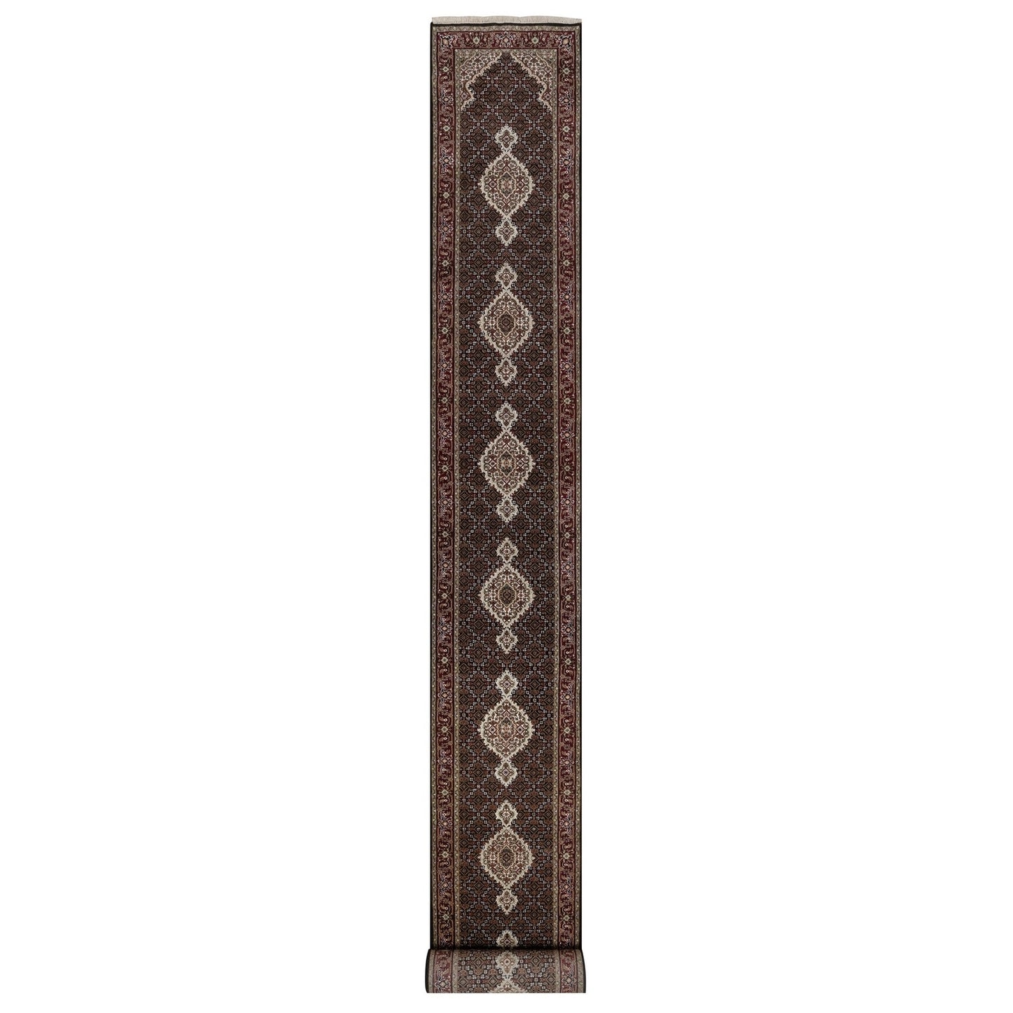 2'7"X24'1" Black Tebraz Mahi Fish Design Hand Knotted Wool Xl Runner Rug