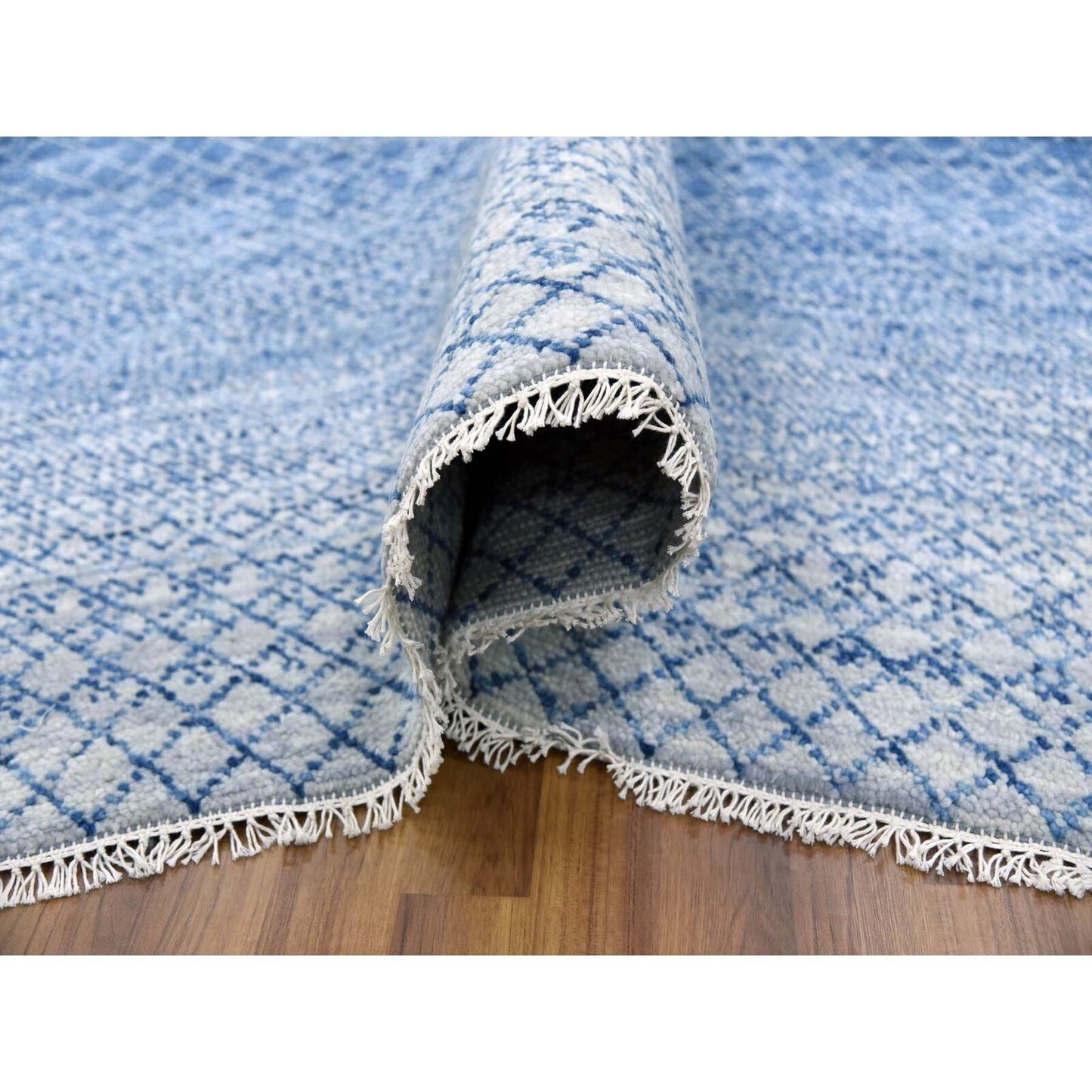 10'X14'1" Blue Modern Chiaroscuro Collection Pure Wool Hand Knotted Rug