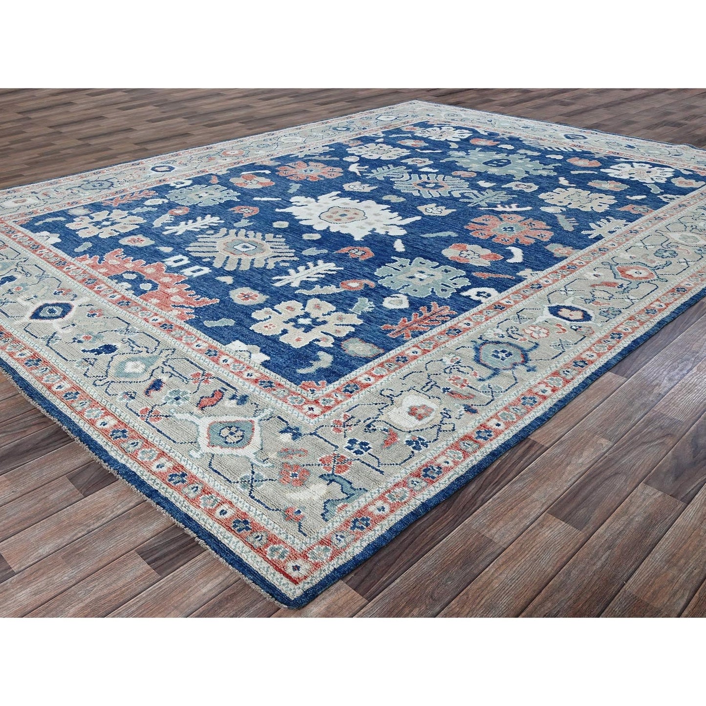 9'2"X12'1" Navy Blue Afghan Oushak Supple Collection Wool Hand Knotted Rug