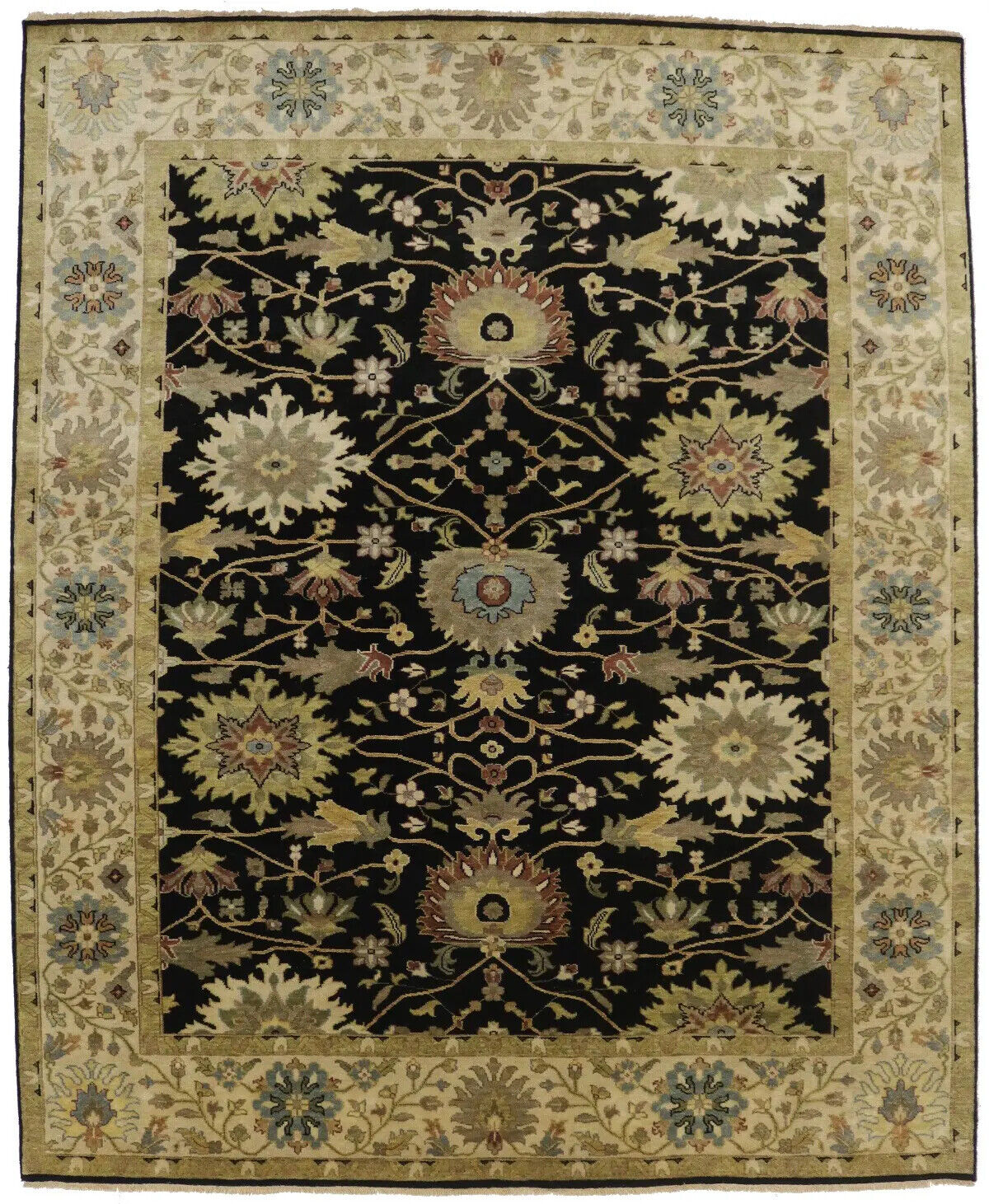 Antique Washed Black Floral Peshawar Rug Osh