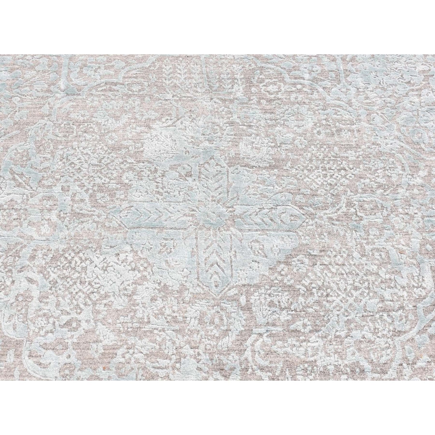 11'8"X11'8" Green Hand Knotted Zoroastrian Design Square Wool, Silk Rug