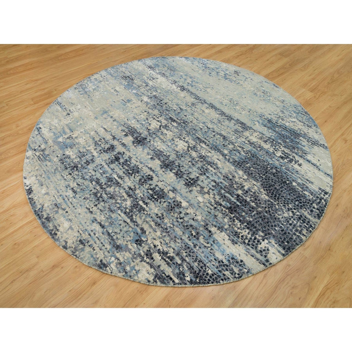 9'X9' Power Gray Wool And Silk Hand Knotted Mosaic Round Oriental Rug