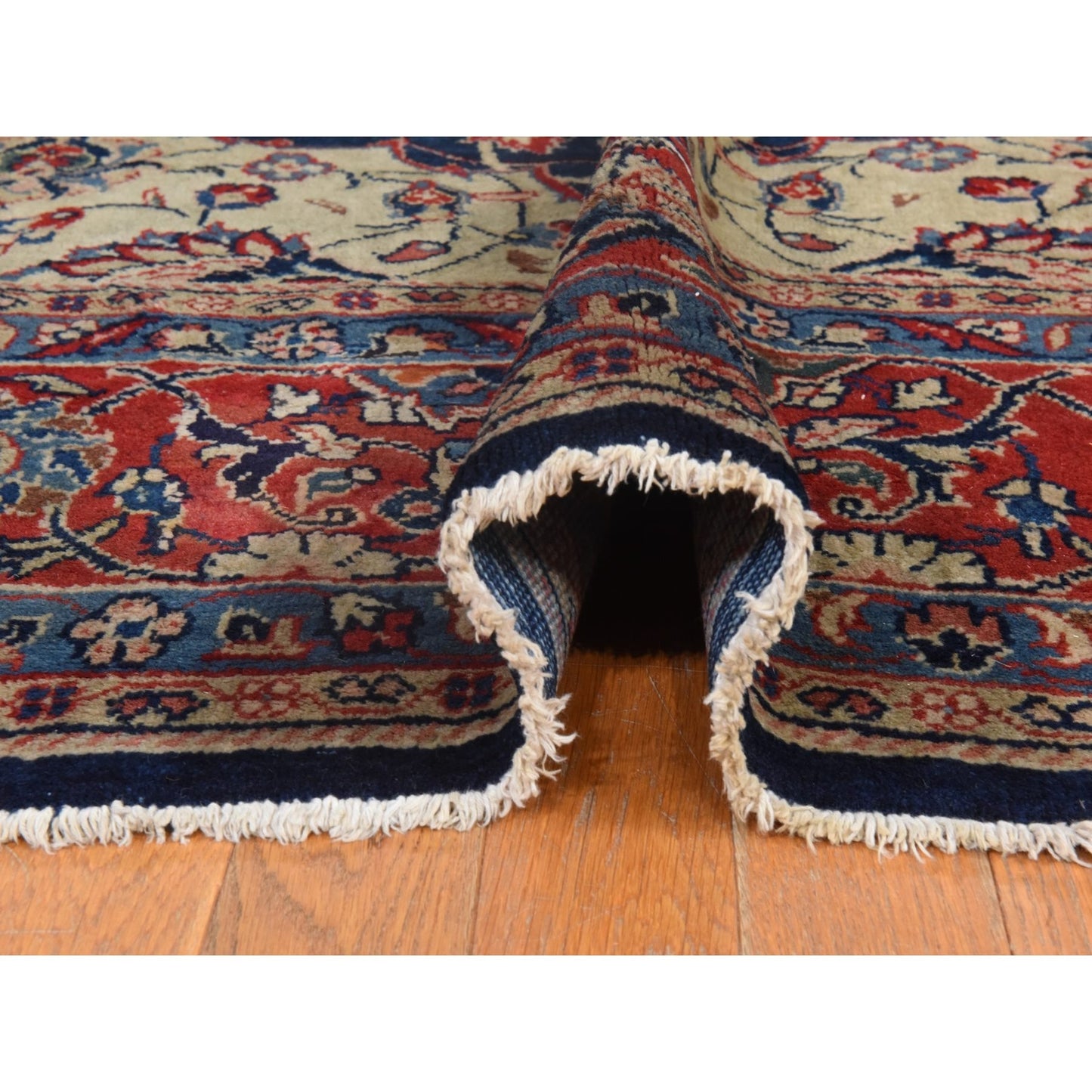 9'2"X12'1" Navy Blue Vintage Zoroastrian Saroogh Wool Hand Knotted Rug