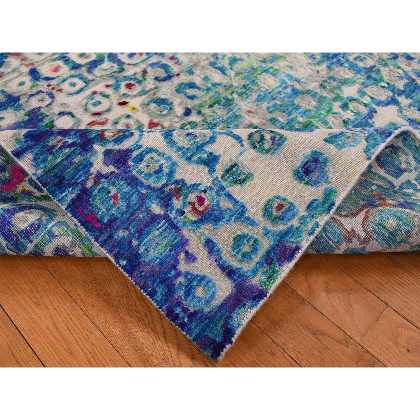 5'1"X7' Sapphire Blue The Peacock Sari Silk Hand Knotted Oriental Rug