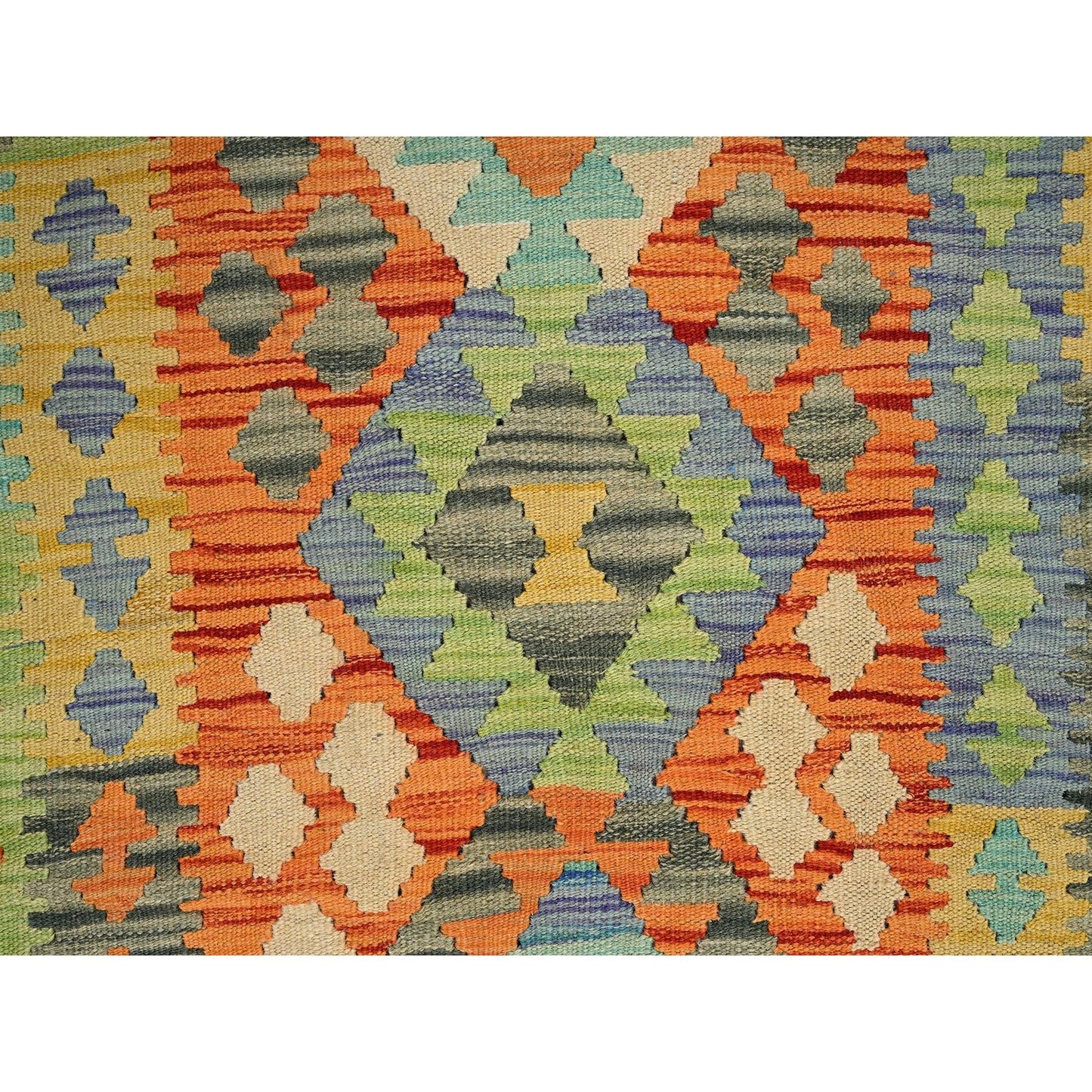 2'9"X12'8" Orange Afghan Kilim Pure Wool Hand Woven Flat Weave Runner Rug