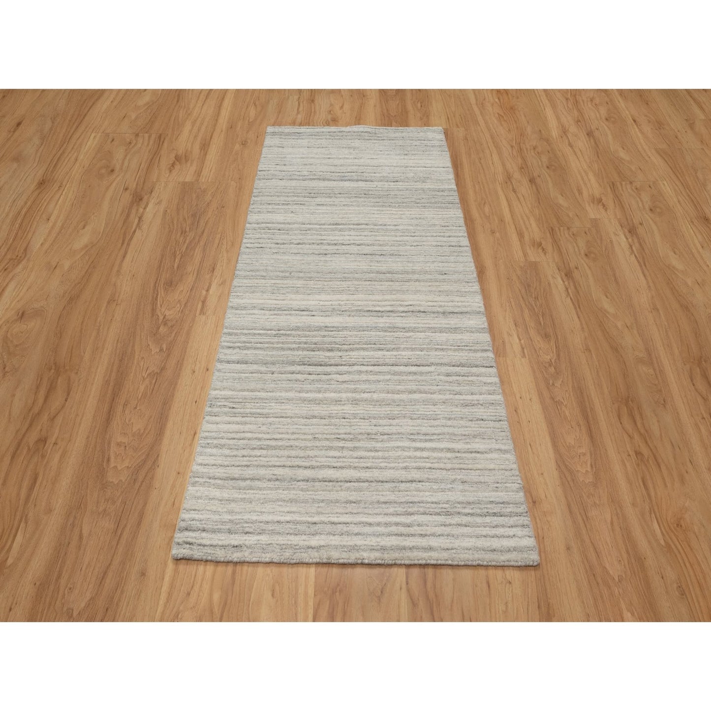 2'8"X6' Beige Plain Modern Design Hand Loomed Undyed Pure Wool Runner Rug