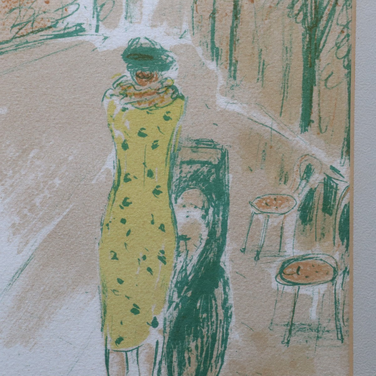 Jean-Pierre Cassigneul Original Lithograph Woman In Yellow Dress Signed Framed