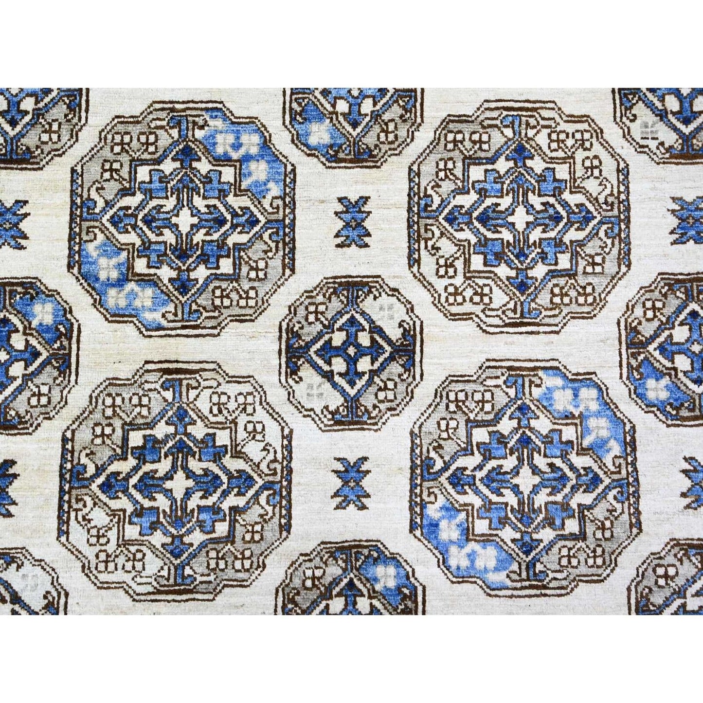 9'1"X12' Porcelain Ivory Afghan Ersari Design Hand Knotted Wool Rug