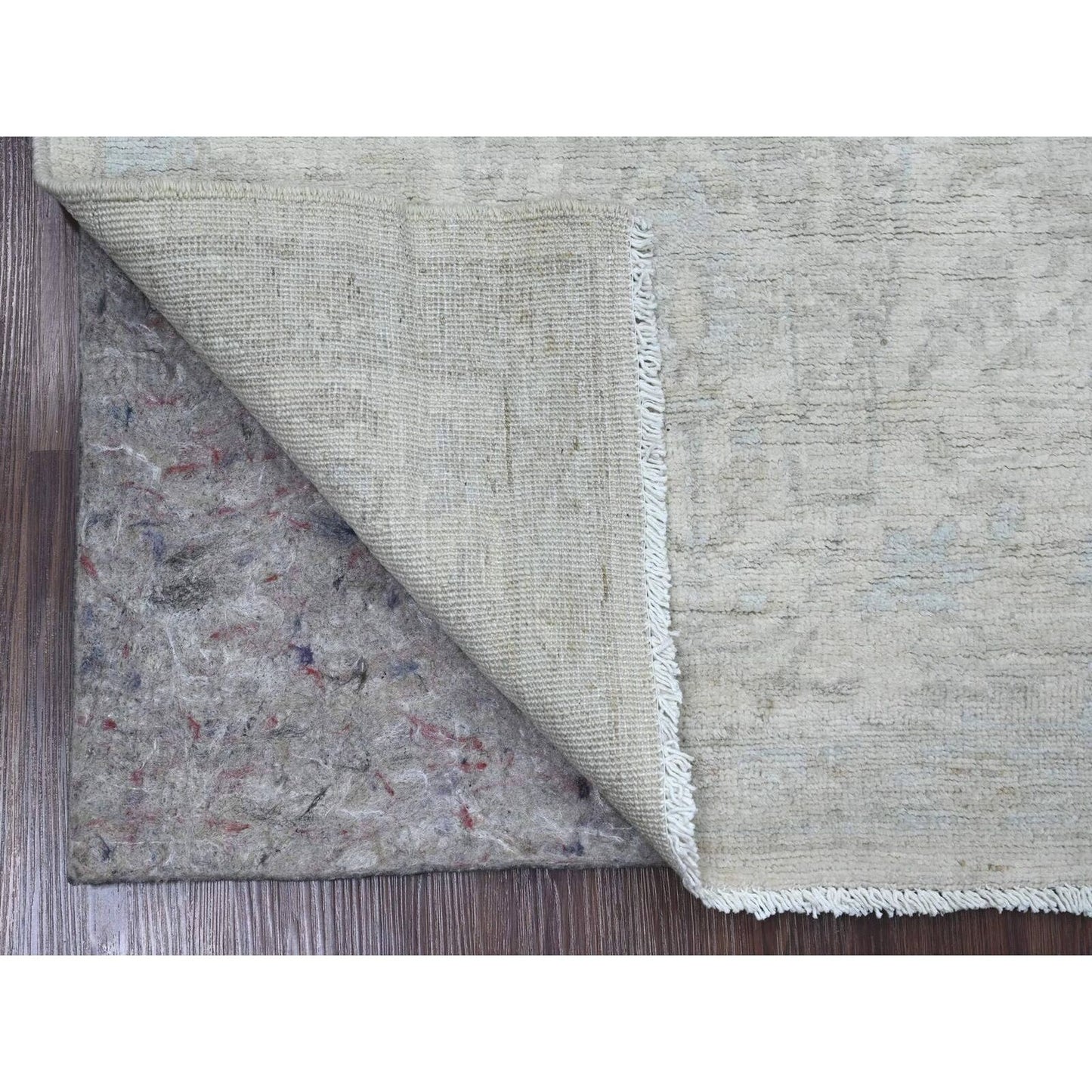 2'8"X5'6" Bone White Stone Washed Peshawar Hand Knotted Wool Runner Rug