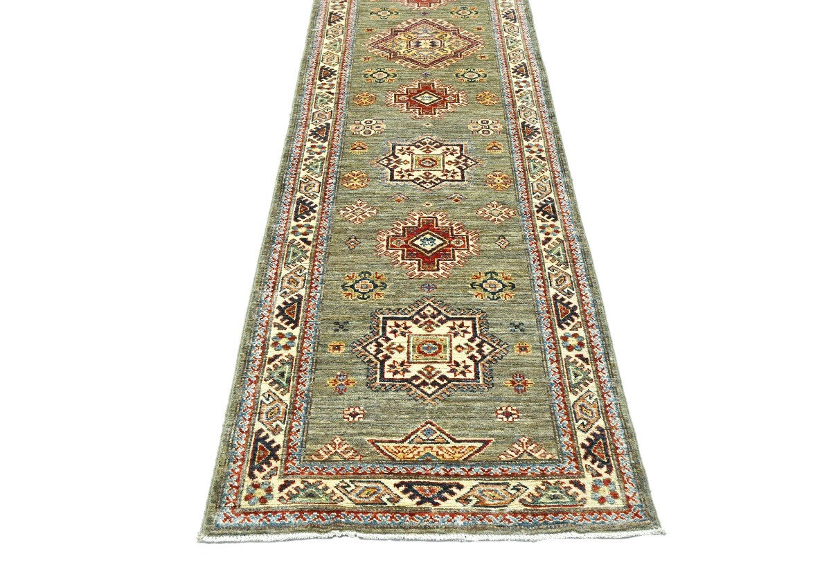Kazak Oriental Runner Rug Geometric Design