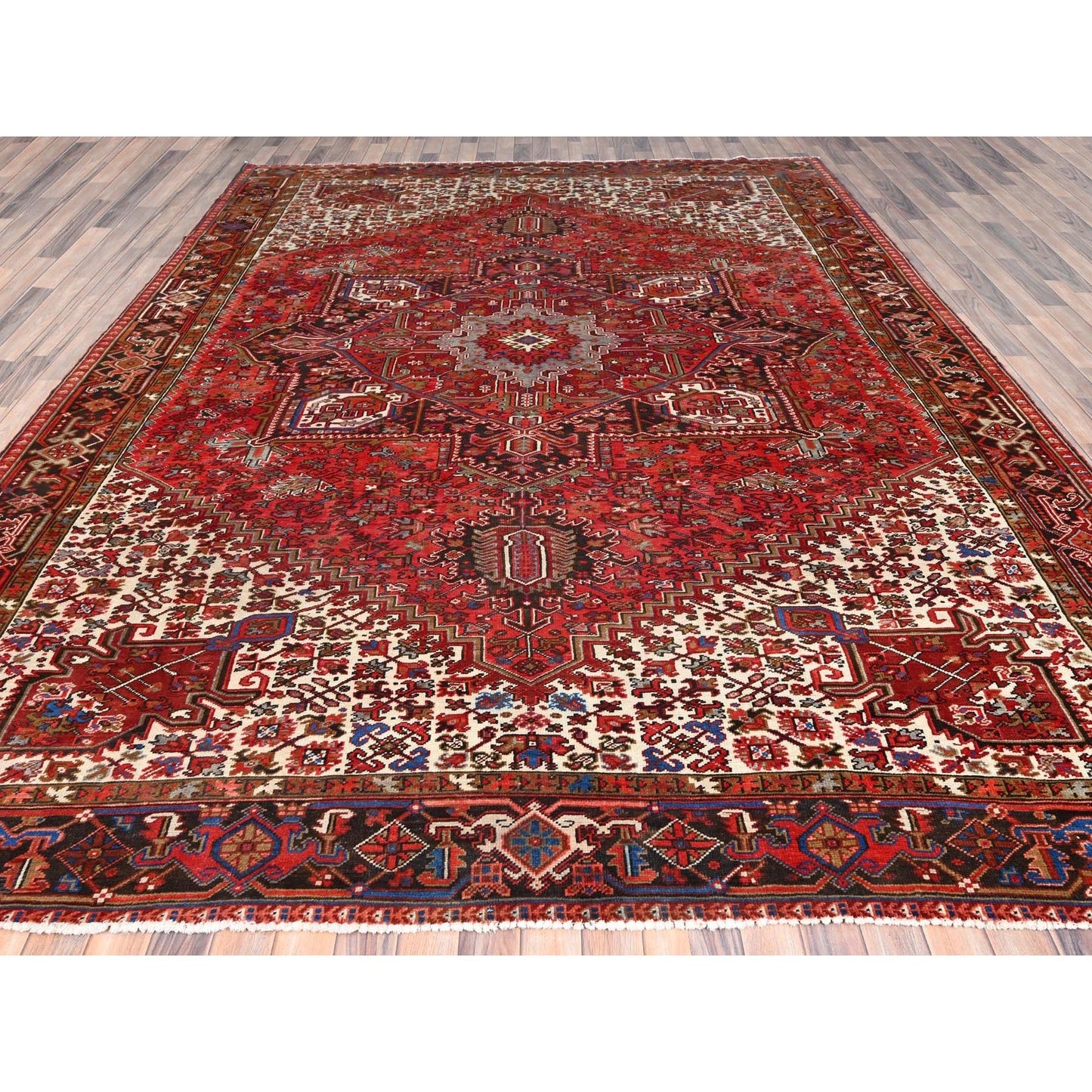 9'8"X12'9" Red Pure Wool Hand Knotted Semi Antique Zoroastrian Heris Rug