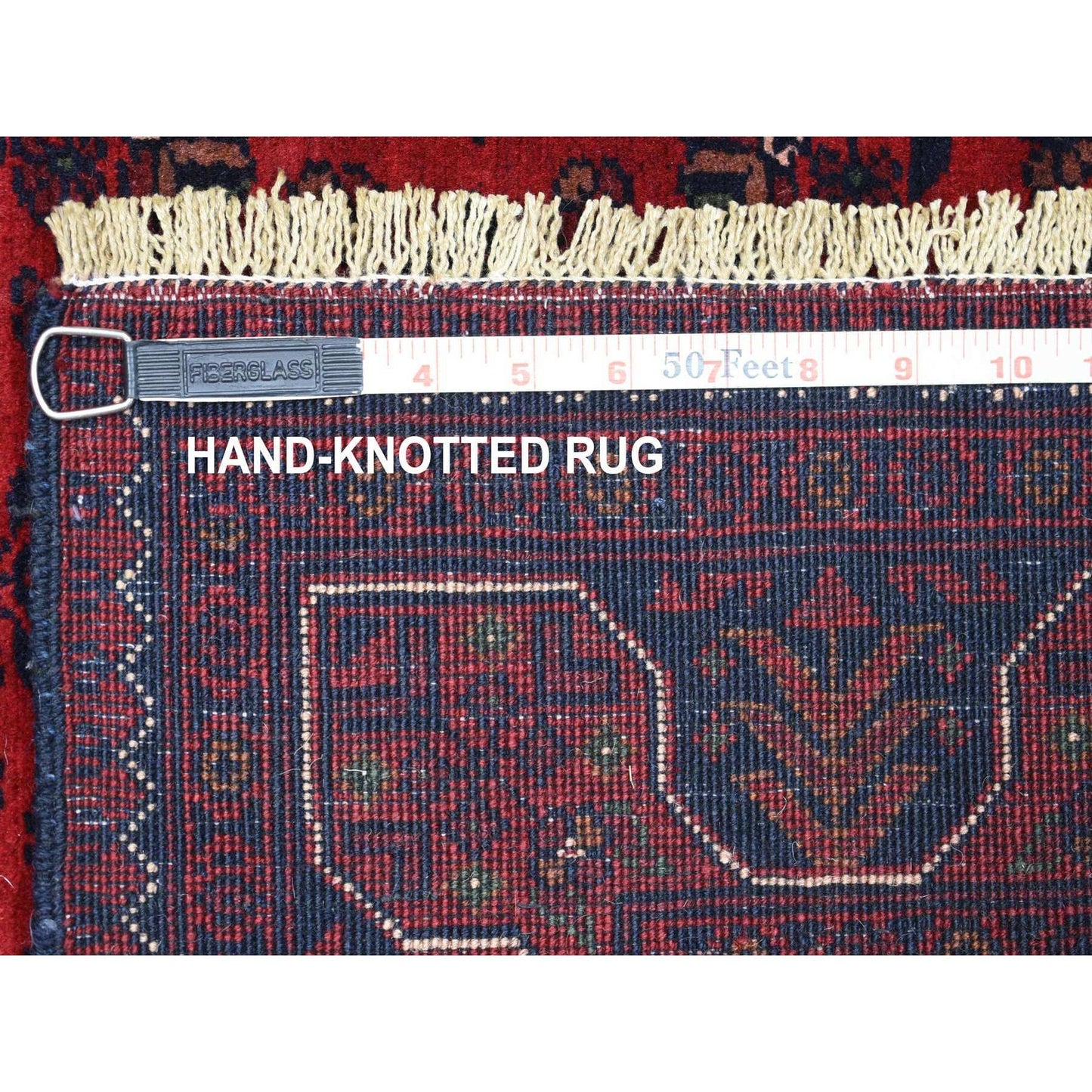 3'5"X4'10" Deep Red Afghan Khamyab Shiny Wool Hand Knotted Rug