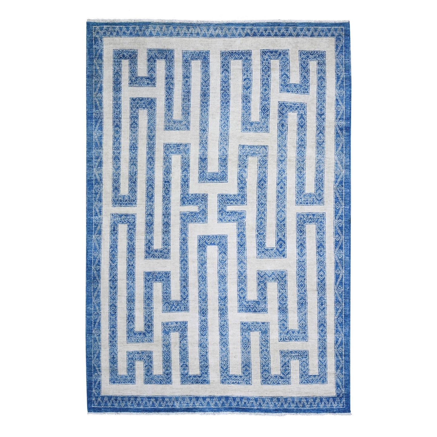 6'X8'7" Denim Blue Wool Hand Knotted Finer Peshawar Oriental Rug