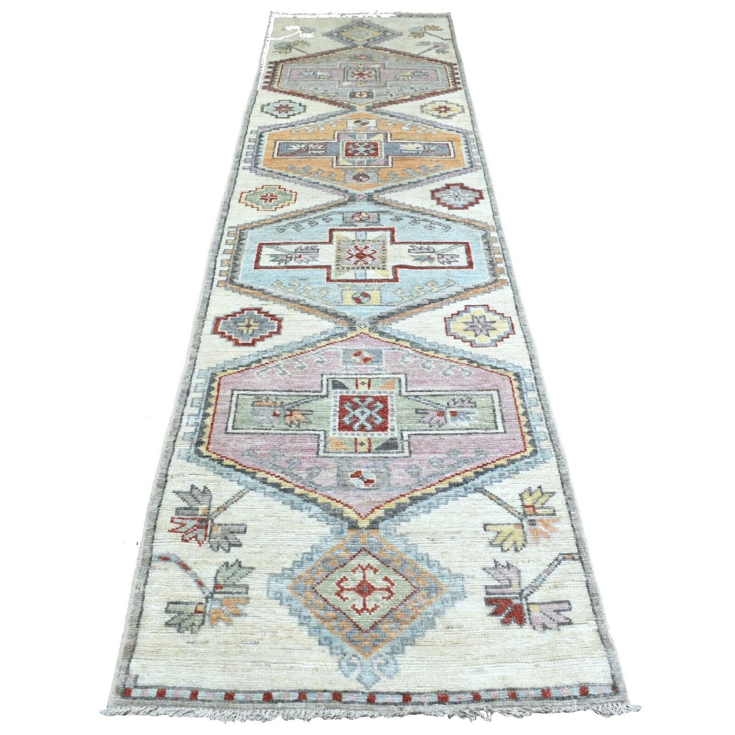 3'X12' Hand Knotted Gray Anatolian Village Inspired Wool Wide Runner Rug