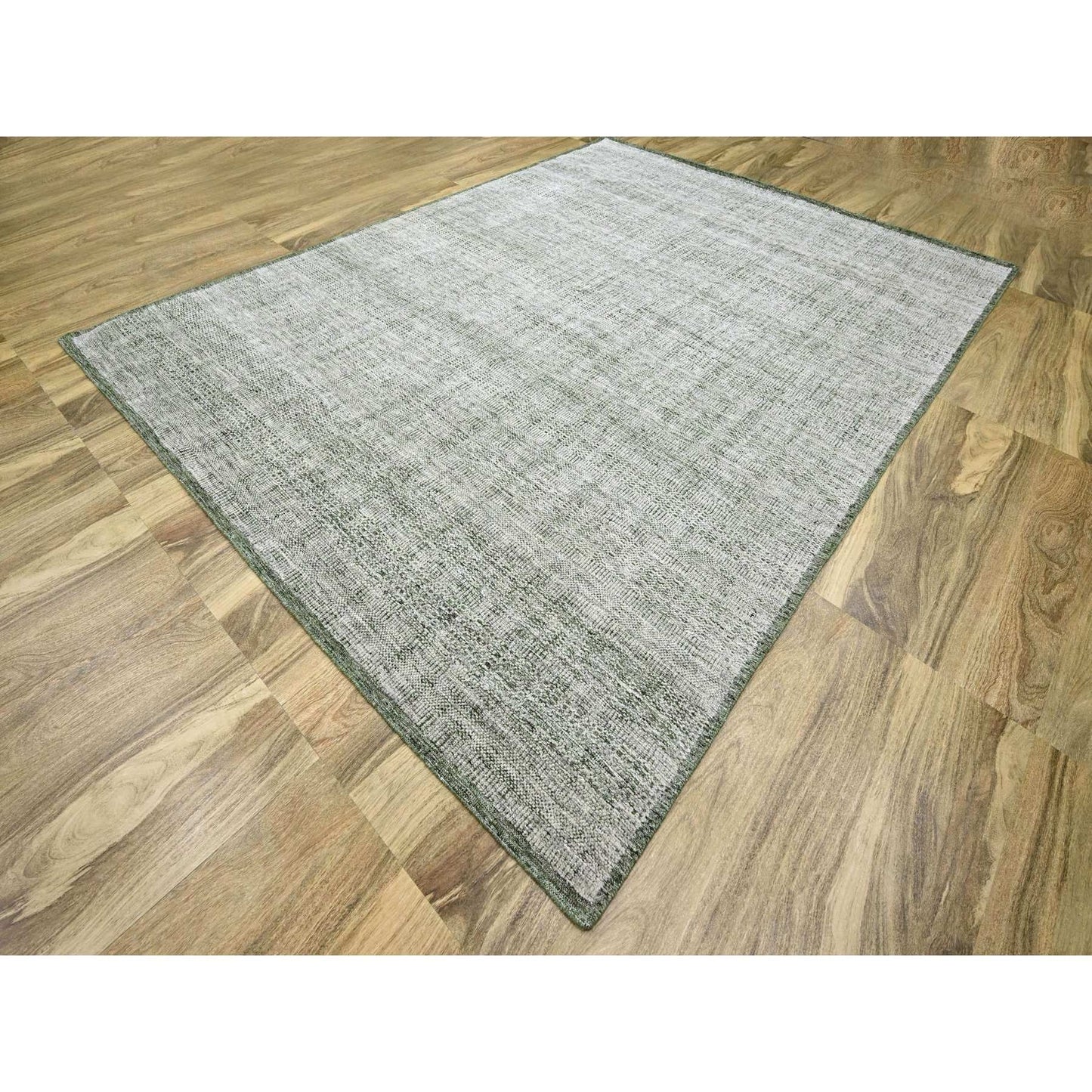 9'X12'1" White With Green Oxidized Grass Design Wool Hand Knotted Rug