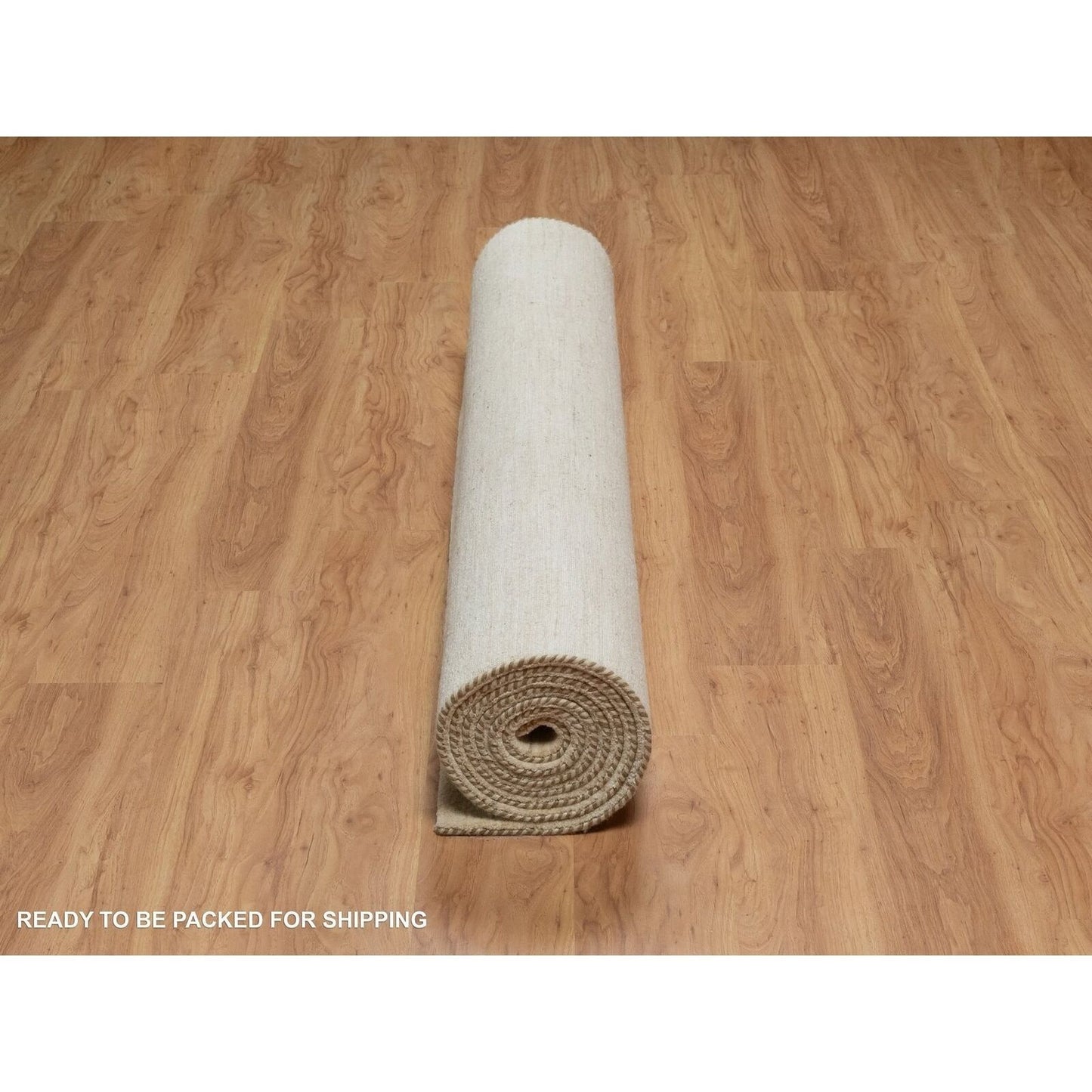 6'X11'10" Swan White All Wool Modern Plain Design Hand Knotted Runner Rug