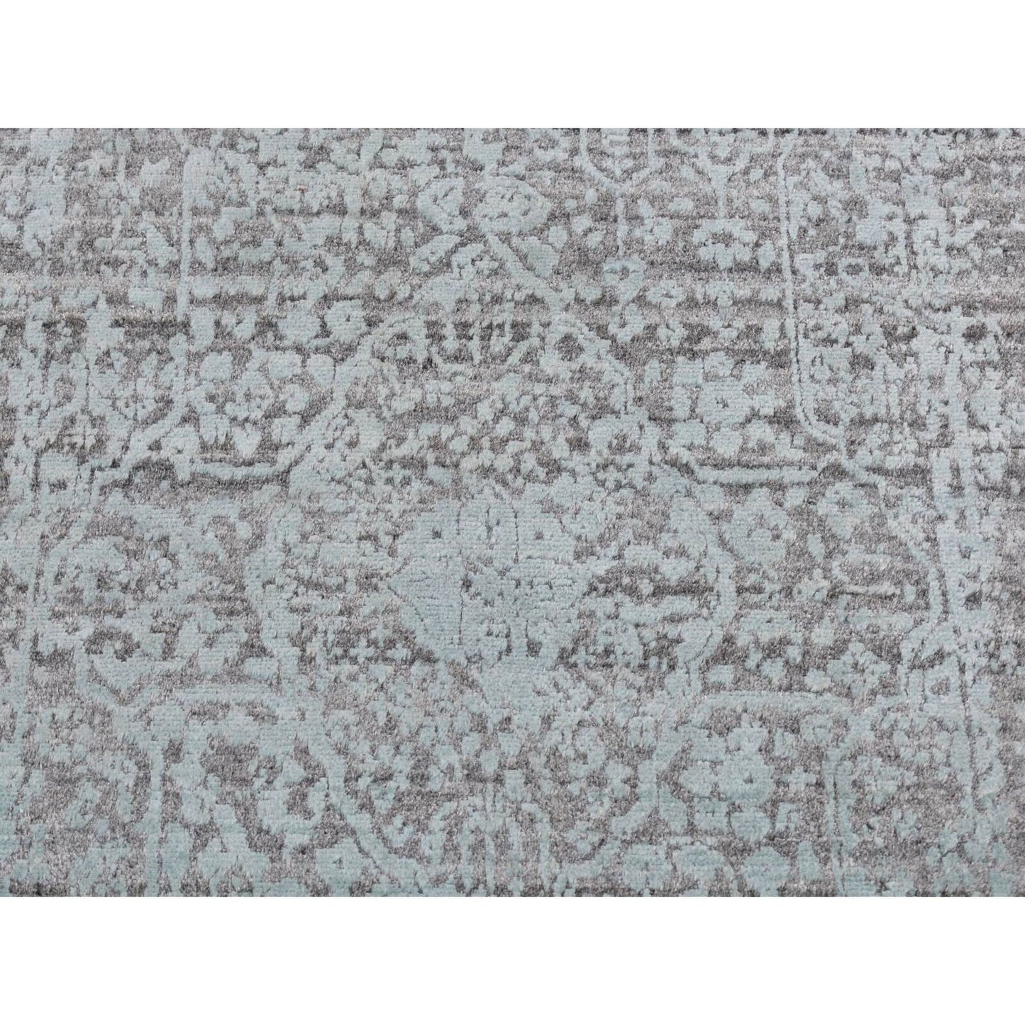 2'7"X9'9" Green Zoroastrian Design Hand Knotted Wool And Silk Runner Rug