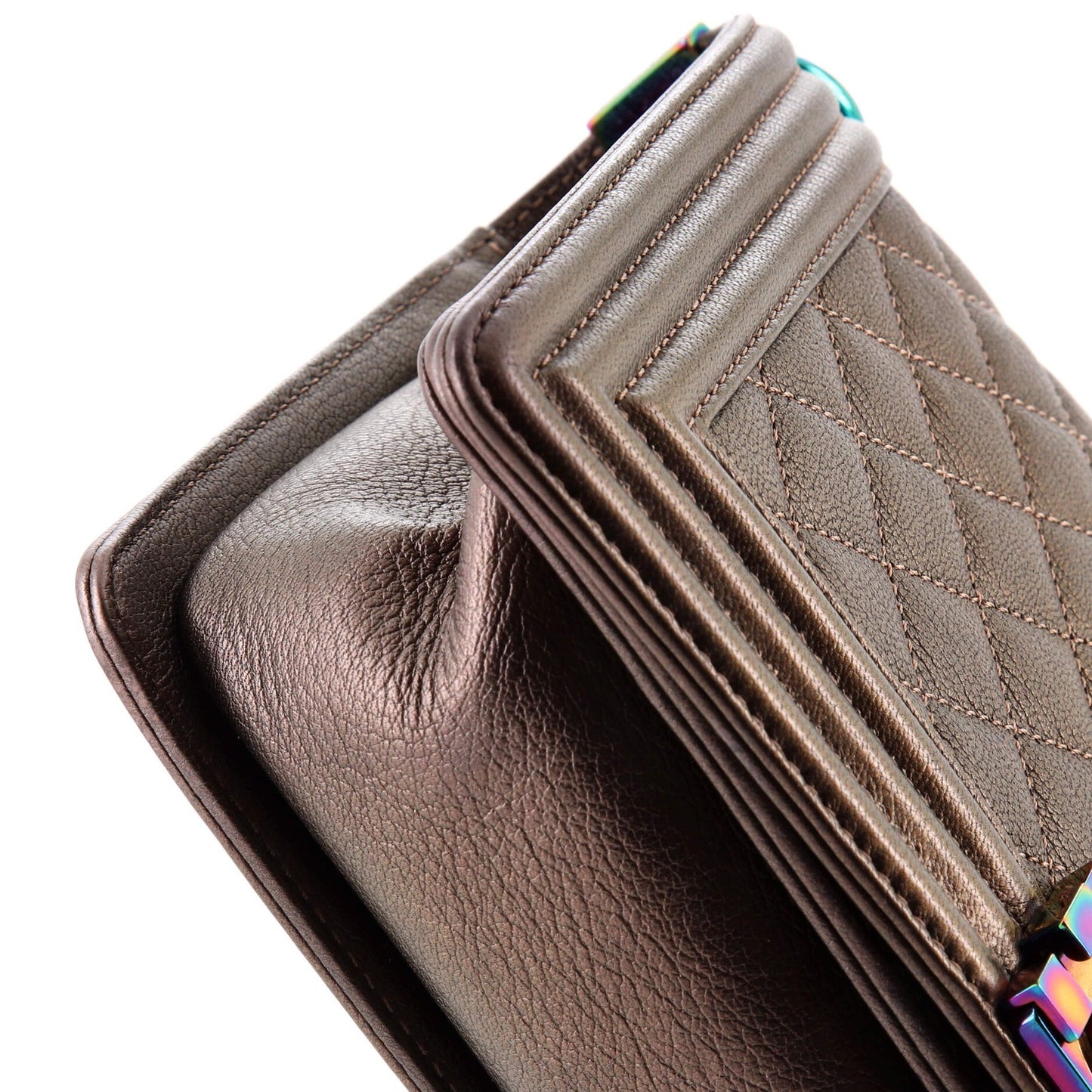 Chanel Boy Flap Bag Quilted Iridescent Goatskin Old Medium