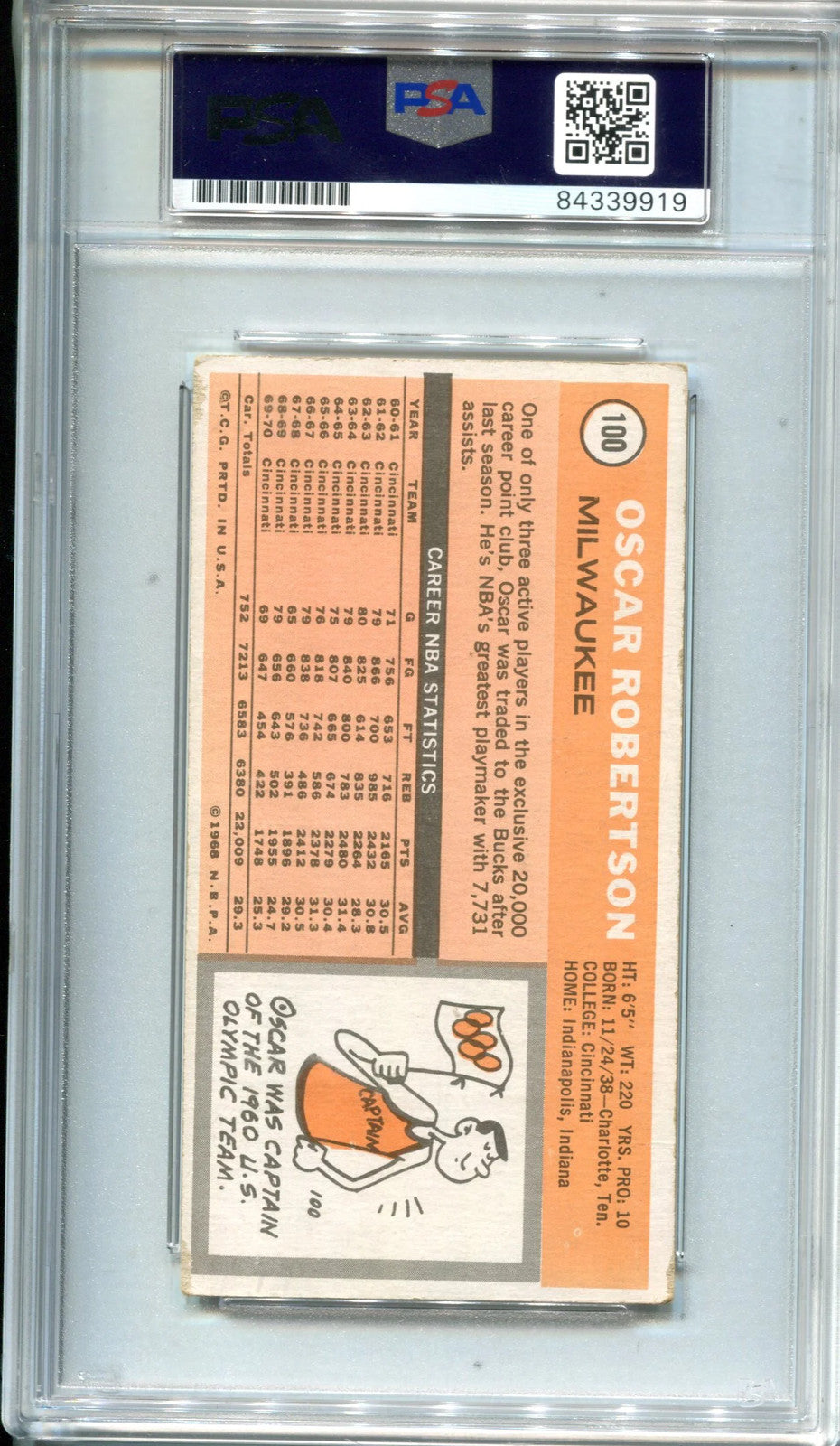 Oscar Robertson Autographed 1970-71 Topps #100 Psa Auto Gem Mt 10 Card