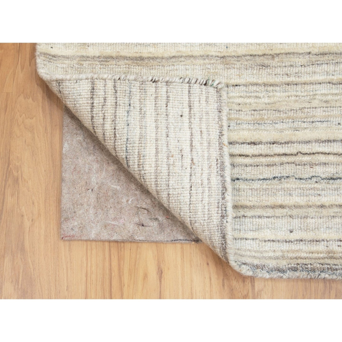 2'6"X9'8" Beige Hand Loomed Organic Wool Modern Runner Oriental Rug