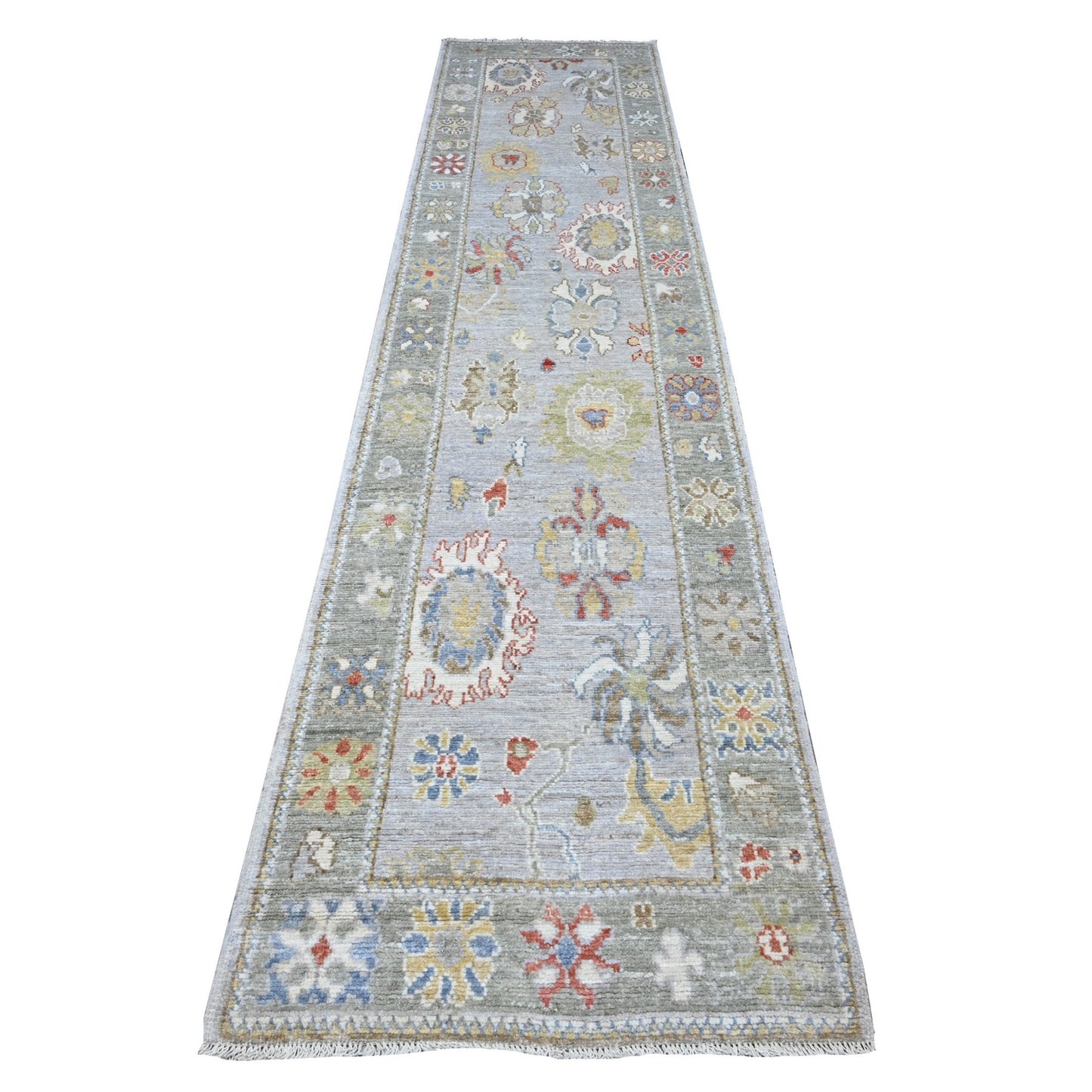 2'9"X12'6" Spanish Gray Angora Oushak Natural Dyes Runner Oriental Rug