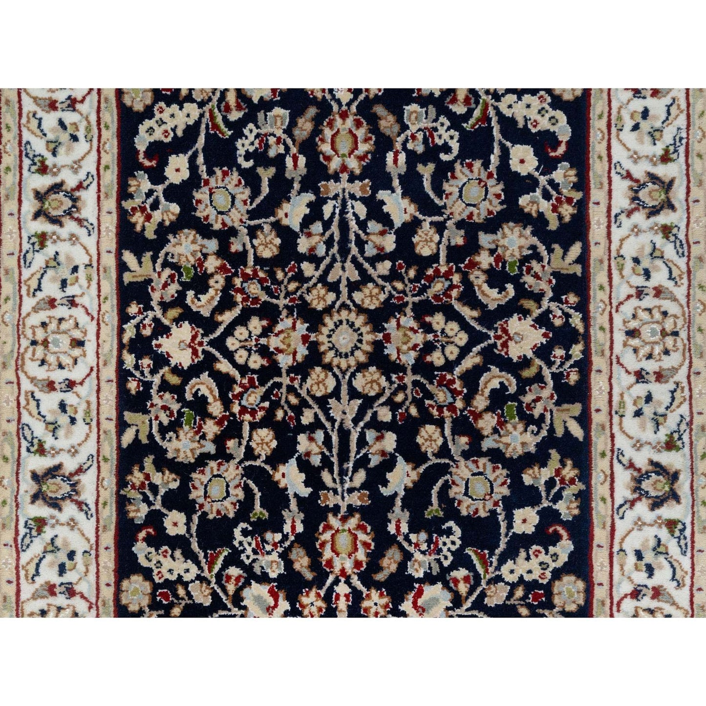 2'7"X16' Blue Nain Floral Design Wool And Silk Hand Knotted Runner Rug