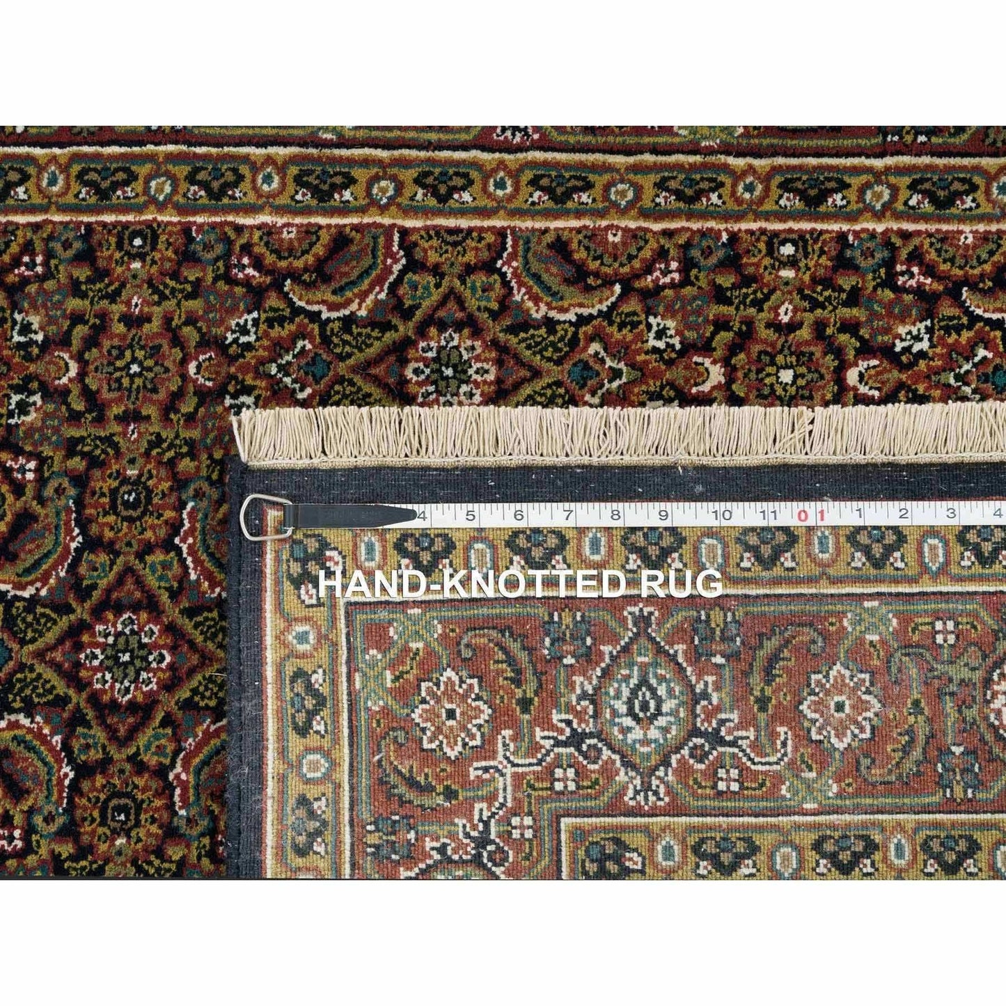 4'X6'5" Navy Blue Herrita Design Wool Hand Knotted 250 Kpsi Rug