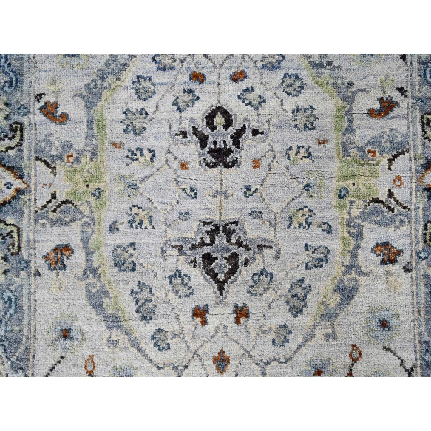 2'5"X5'9" Gray Hand Knotted Wool Oushak Floral Motifs Runner Oriental Rug