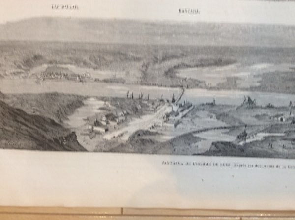 1867 Paris Exposition Wood Engraving Suez Canal Construction Panorama Original