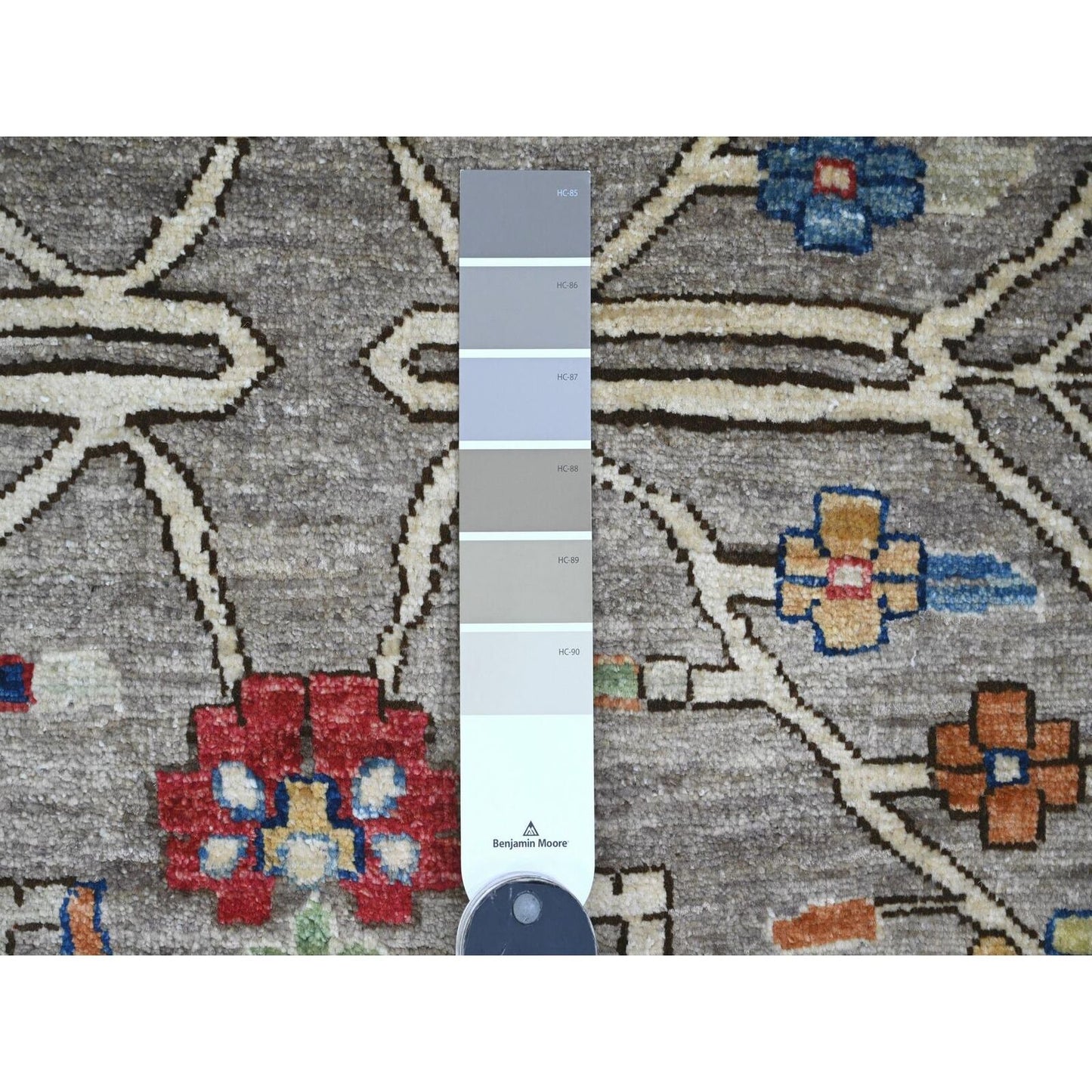 10'X13'4" Stone Gray Peshawar Heris All Over Design Wool Hand Knotted Rug