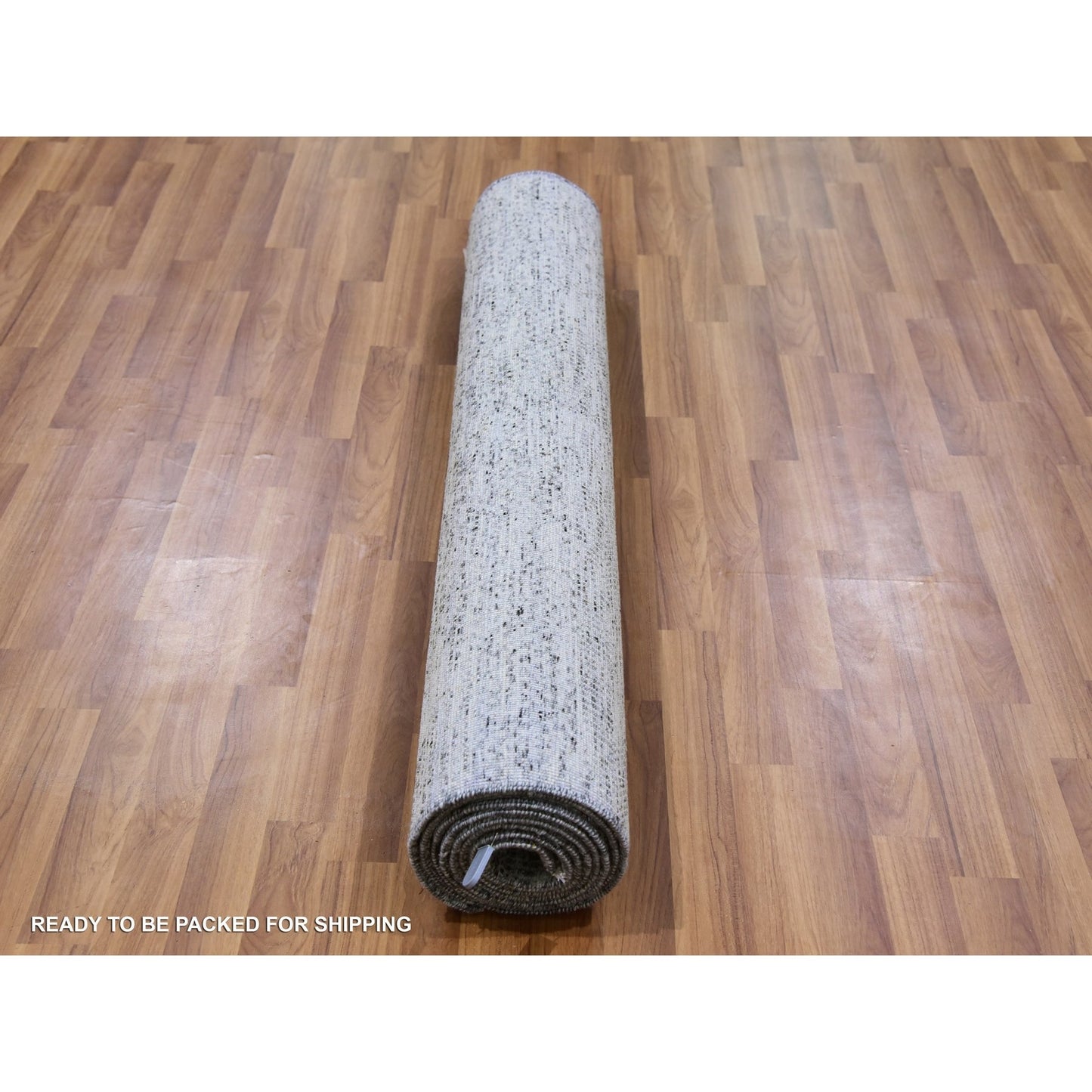4'X10'1" Gray 100% Undyed Wool Grass Design Hand Knotted Wide Runner Rug