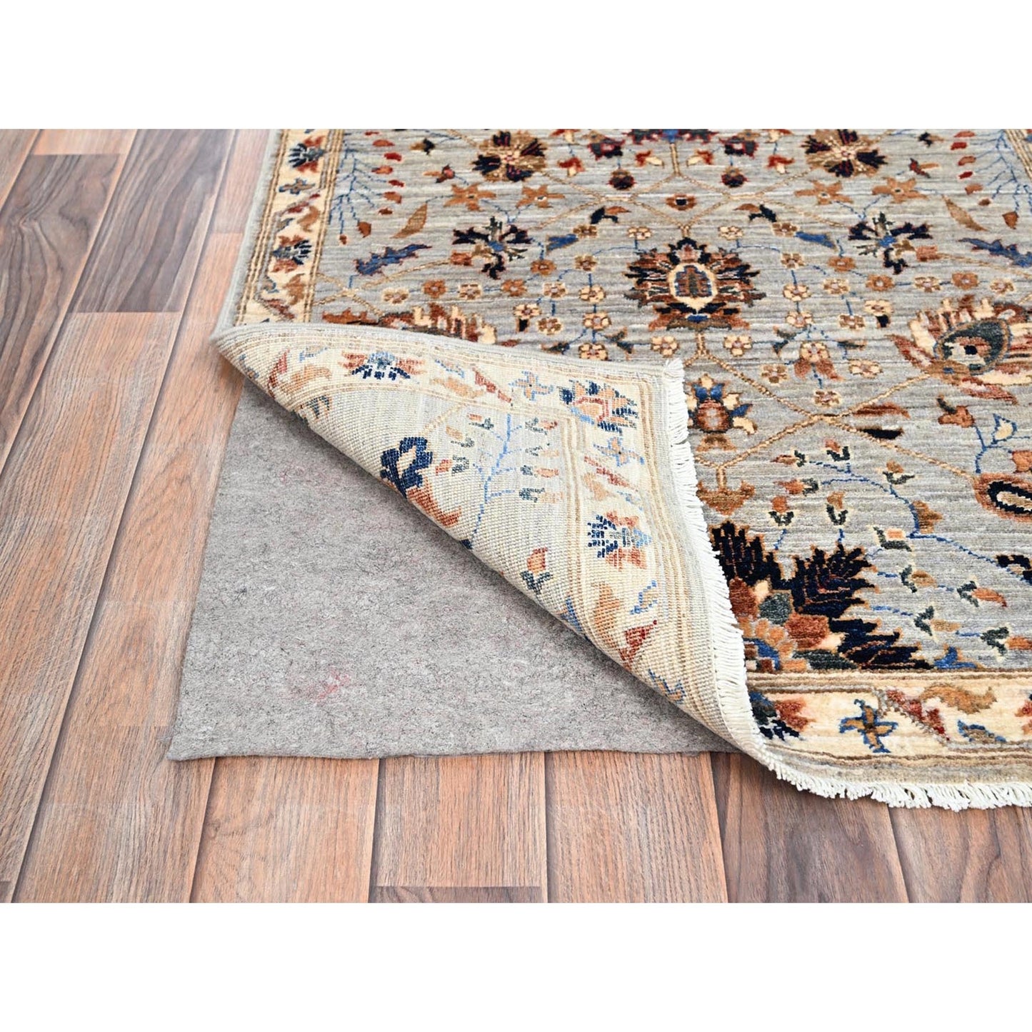 2'7"X10' Green Pure Wool Mamluk Dynasty Hand Knotted Runner 200 Kpsi Rug