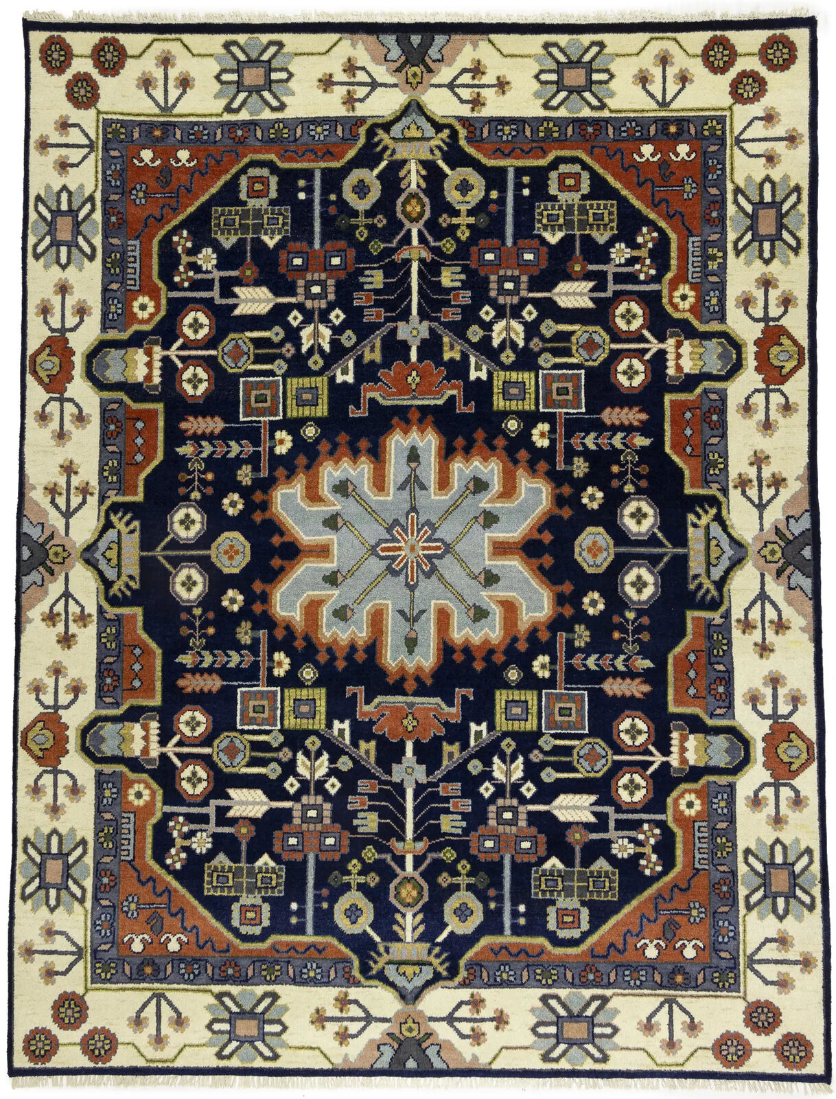 9X12 ft Navy Tribal Heriz Serapi Wool Oriental