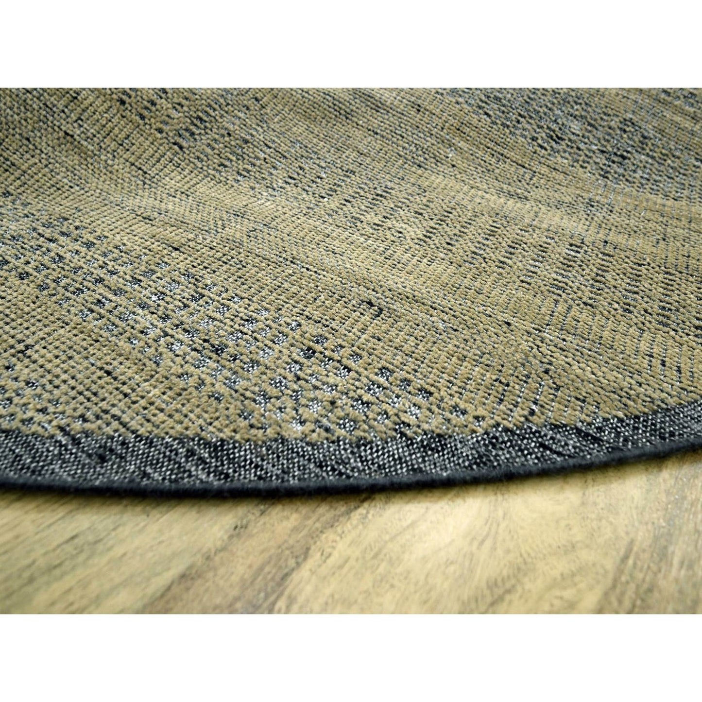 12'X12' Brown Hand Knotted Rug Pure Wool Oxidized Grass Design Round