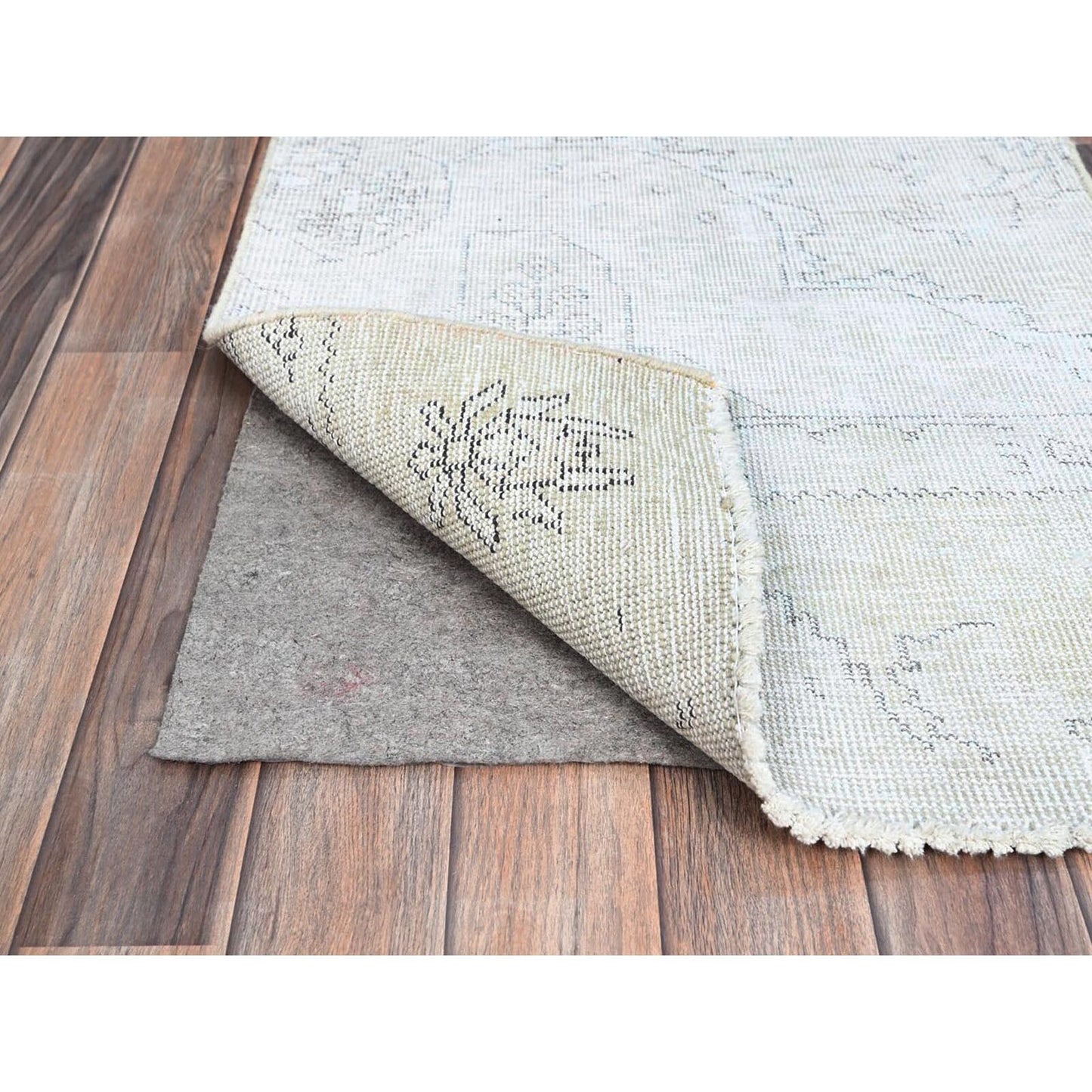 2'2"X5'10" White Hand Knotted Vintage Zoroastrian Tebraz Oriental Rug