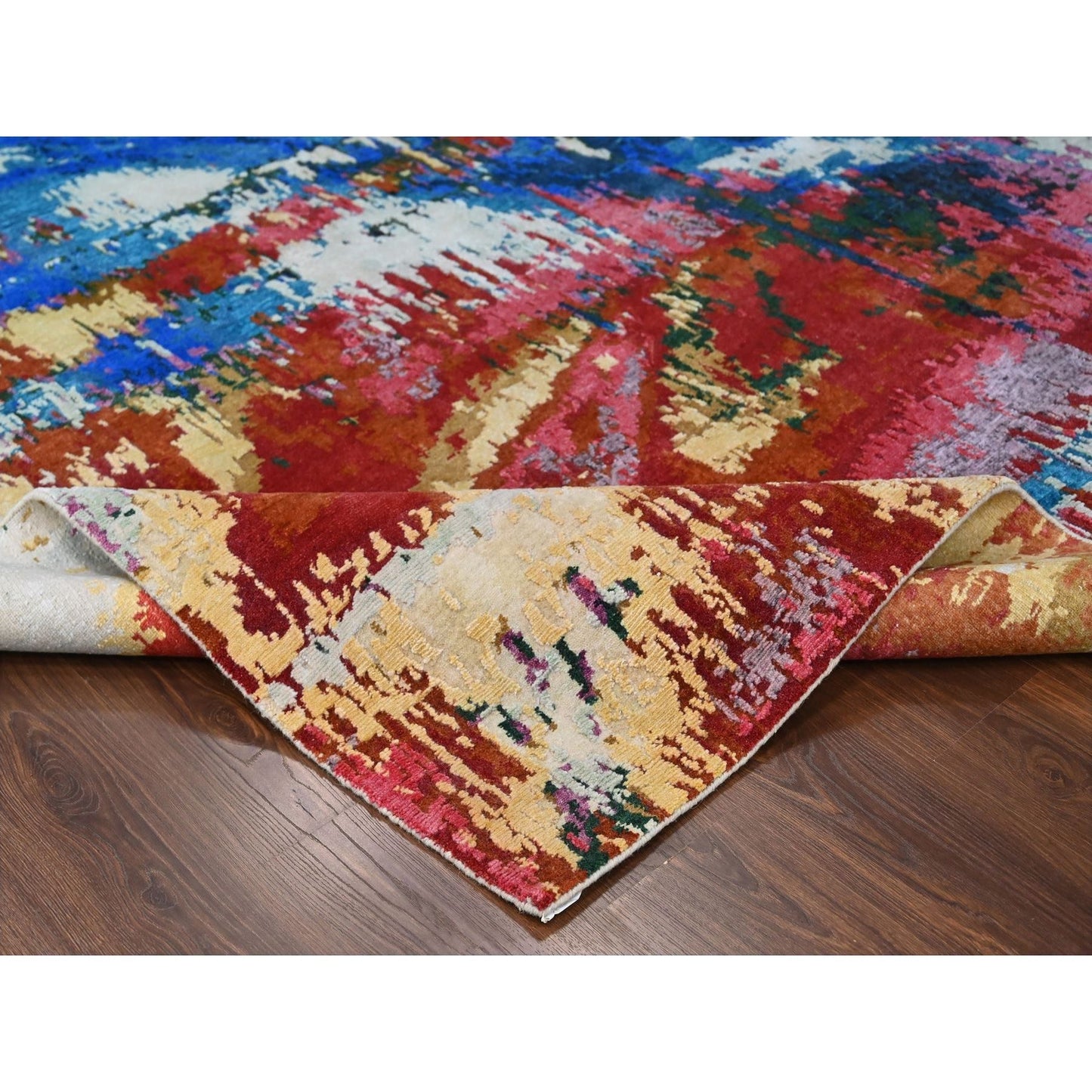 9'4"X12'3" Blue Modern Abstract Design Wool Hand Knotted Oriental Rug