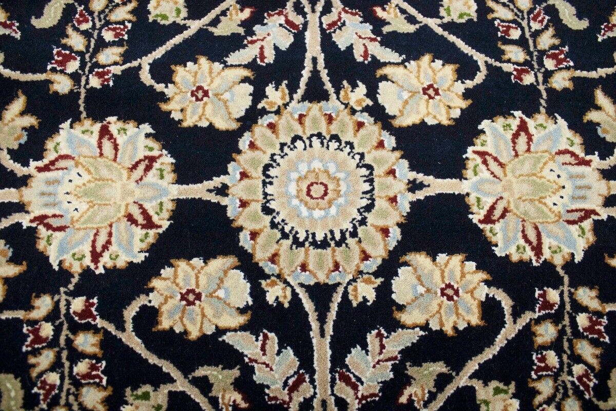 Handmade Indo-Nain Dark Navy Floral Design Round