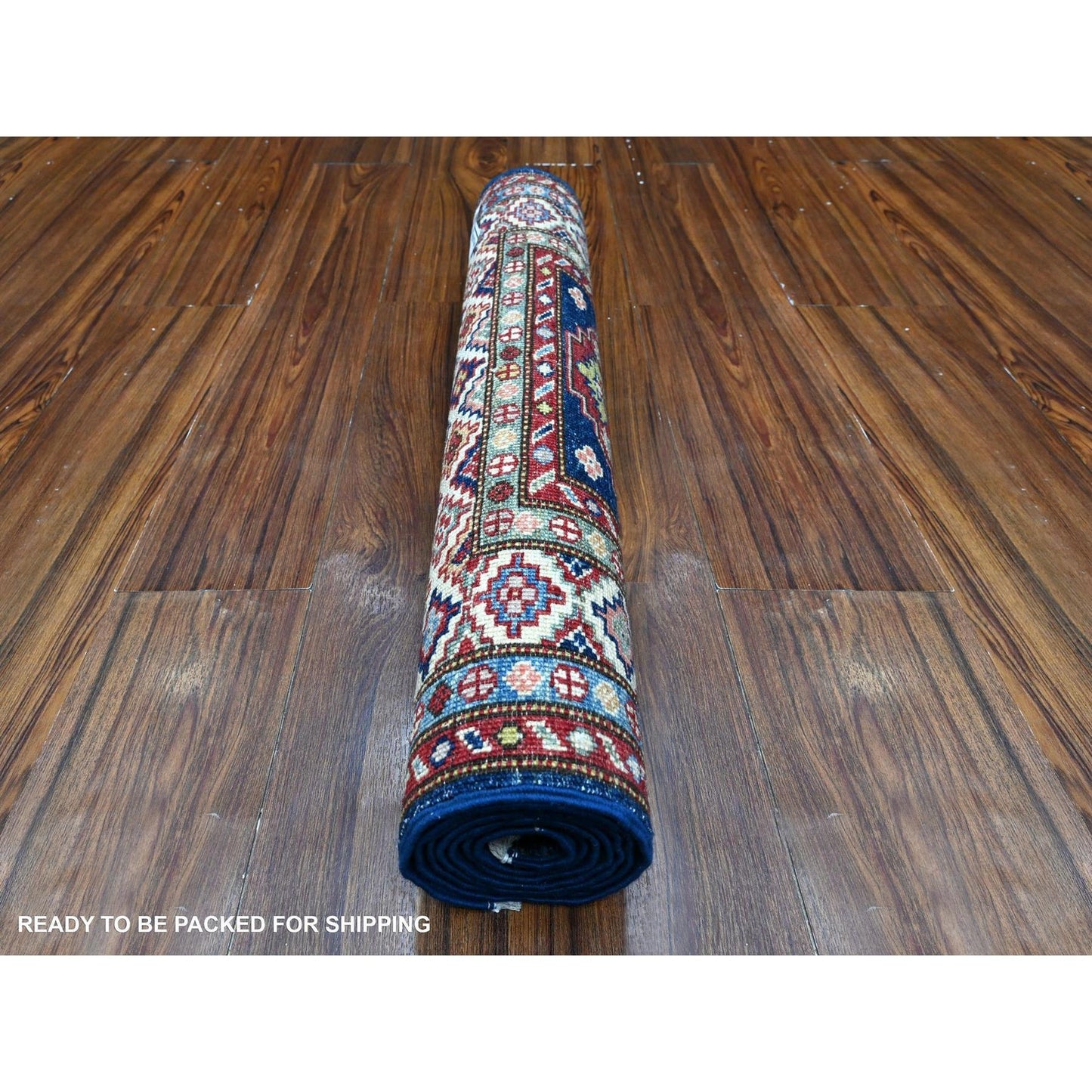 2'7"X6'4" Yale Blue Super Kazak All Wool Hand Knotted Runner Oriental Rug