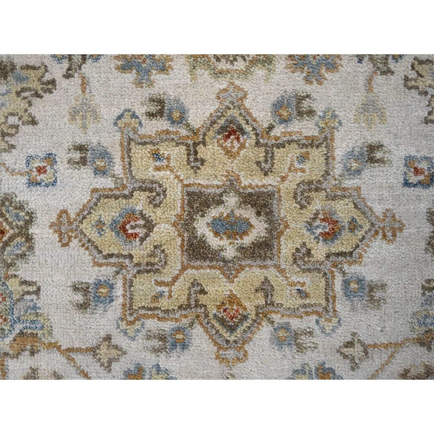 2'9"X17'10" Ivory Shiny Wool Hand Knotted Karajeh Design Xl Runner Rug