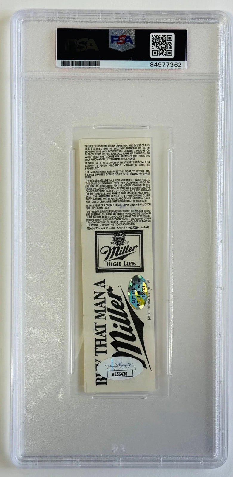 Nolan Ryan Signed 300Th Career Win Ticket July 31 1990 (Psa) Gem Mt 10