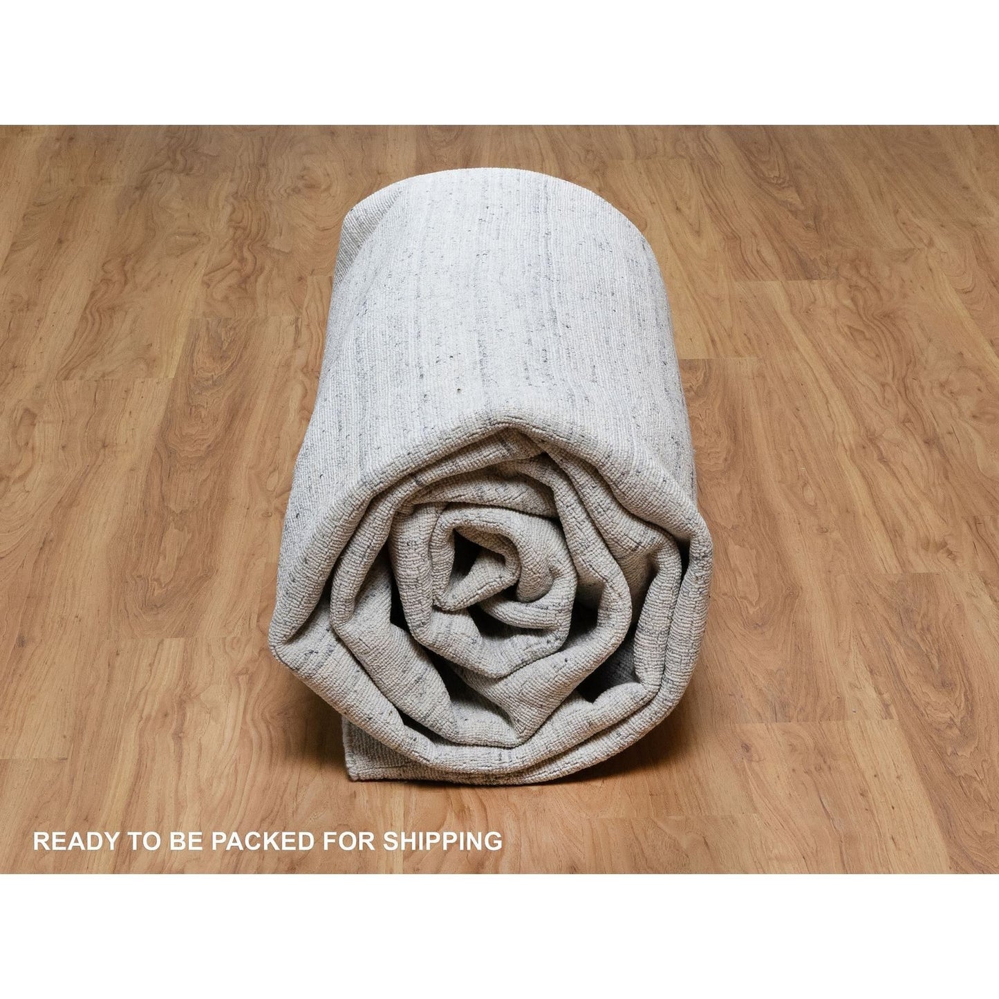 10'X13'10' Frost Gray Modern Striae Design Soft Wool Hand Loomed Rug