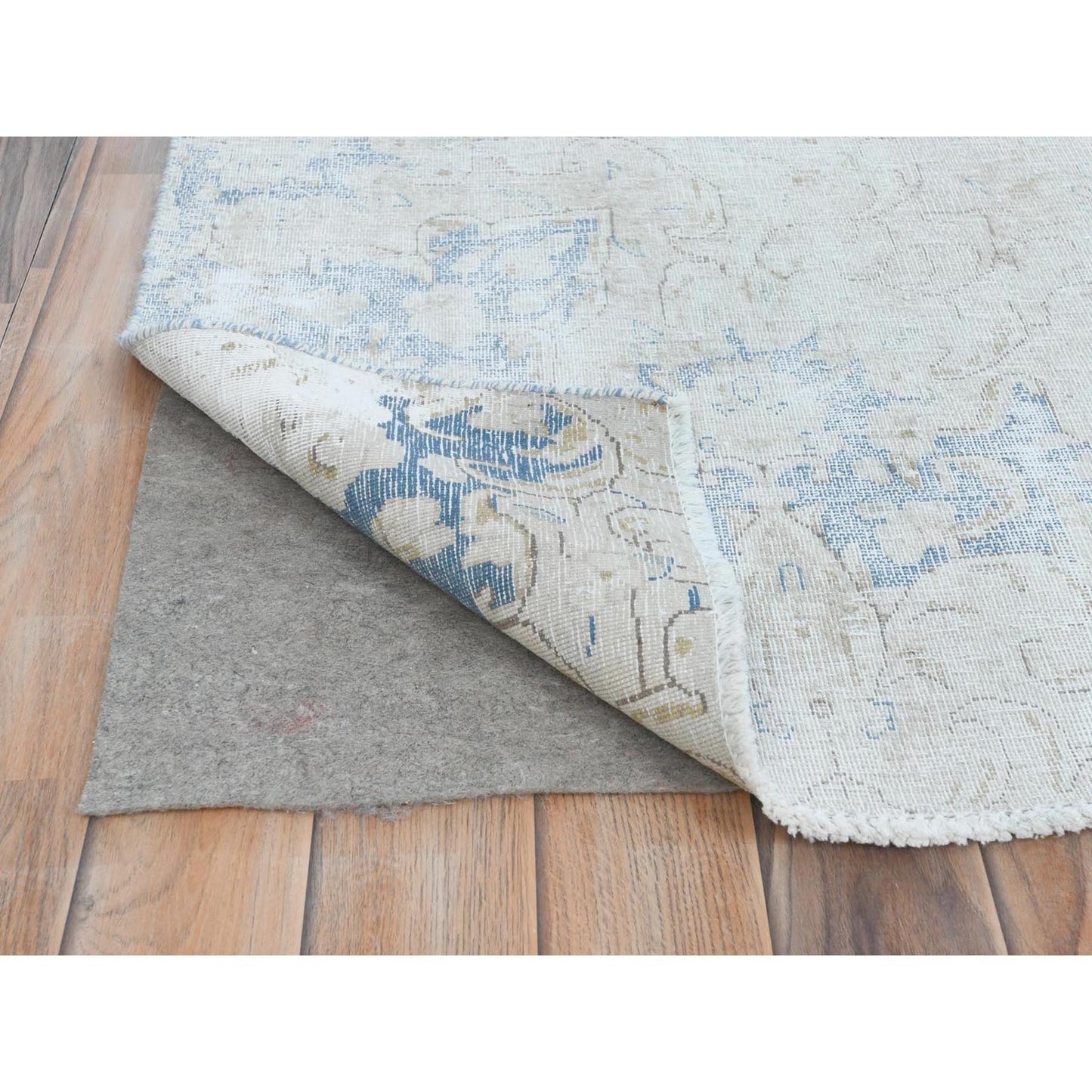 8'2"X13' Ivory Old Farsian Karman Hand Knotted Wool Distressed Look Rug